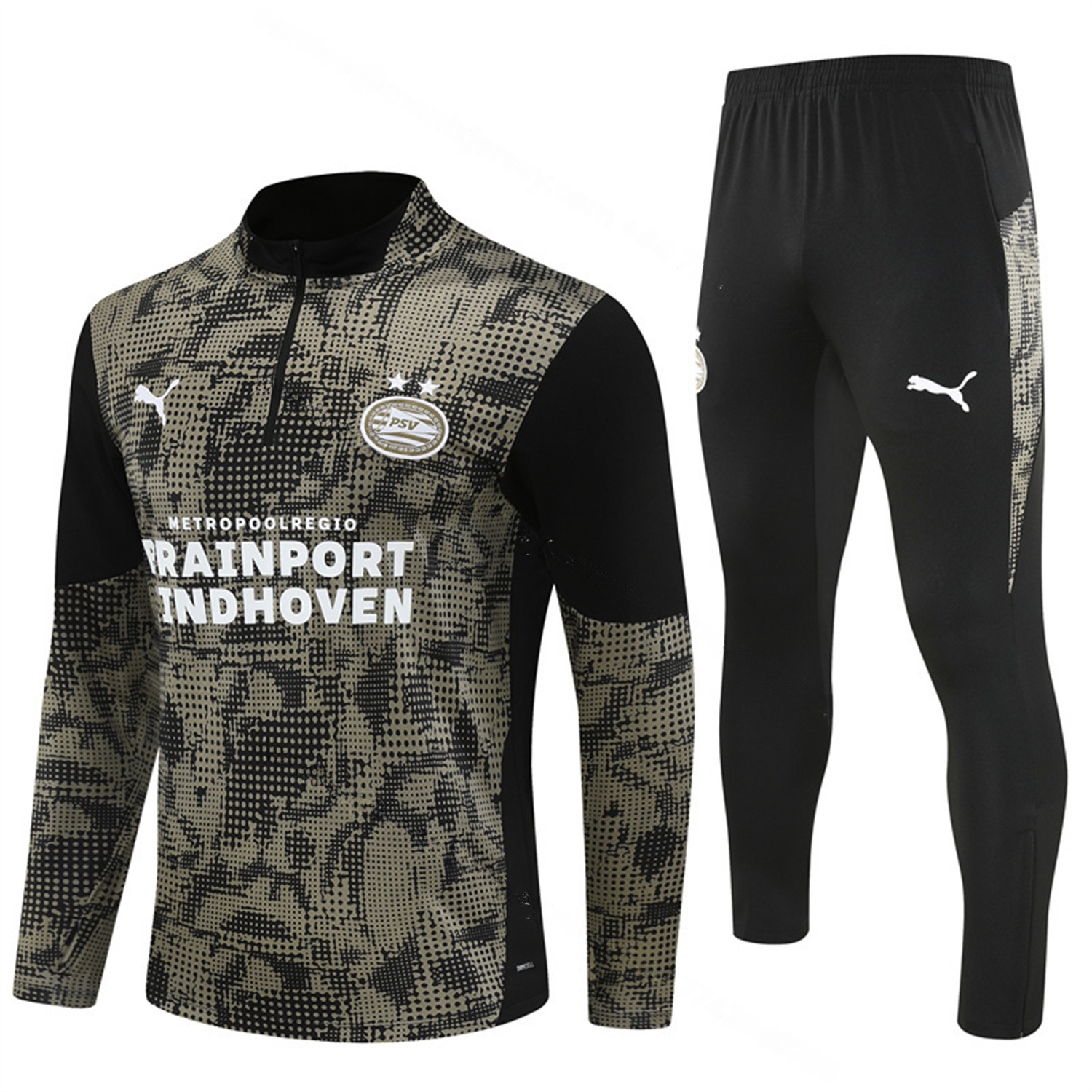 PSV Eindhoven 25-26 Long Sleeve Training Set - Army Green Top & Black Pants - JerseysGala