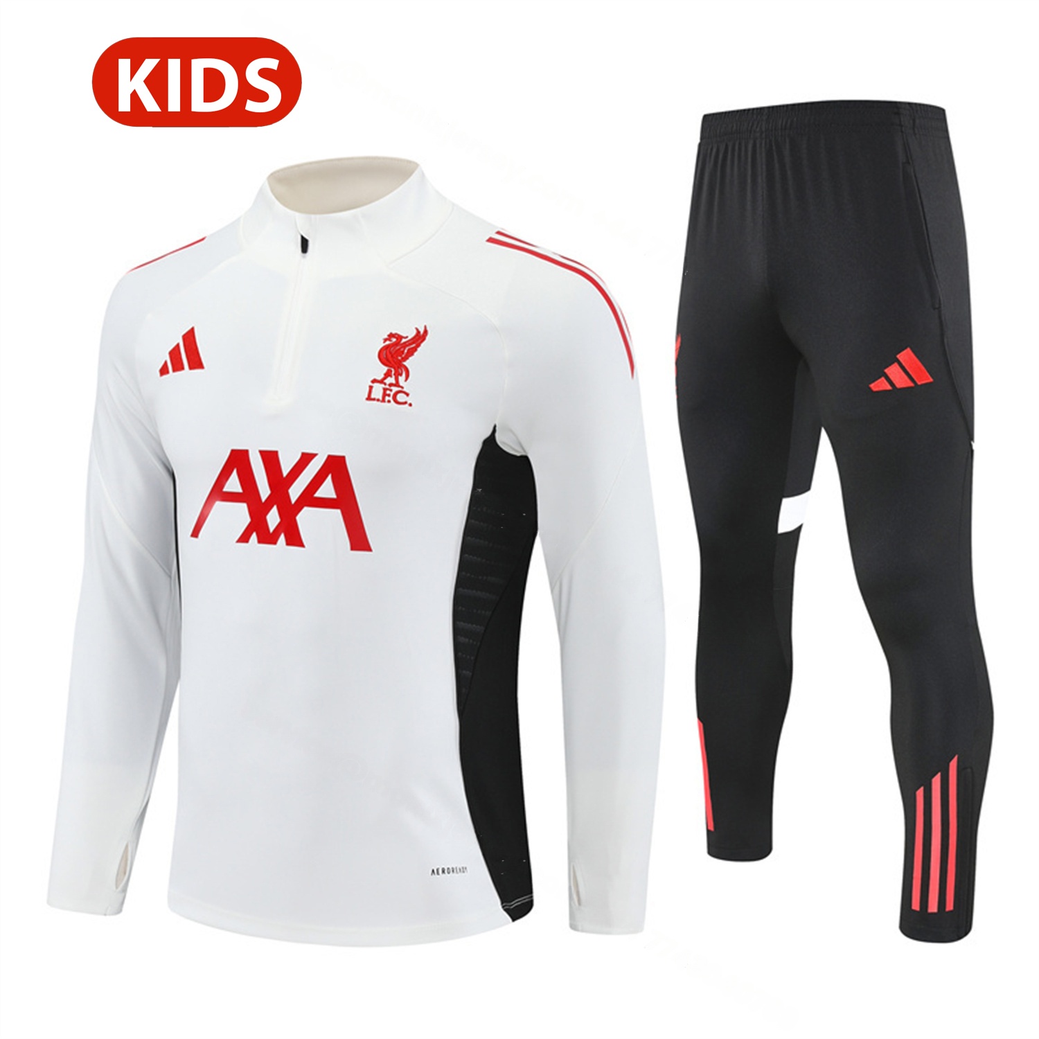 Liver.pool 25-26 Kids Long Sleeve Training Set - White Top & Black Pants - JerseysGala