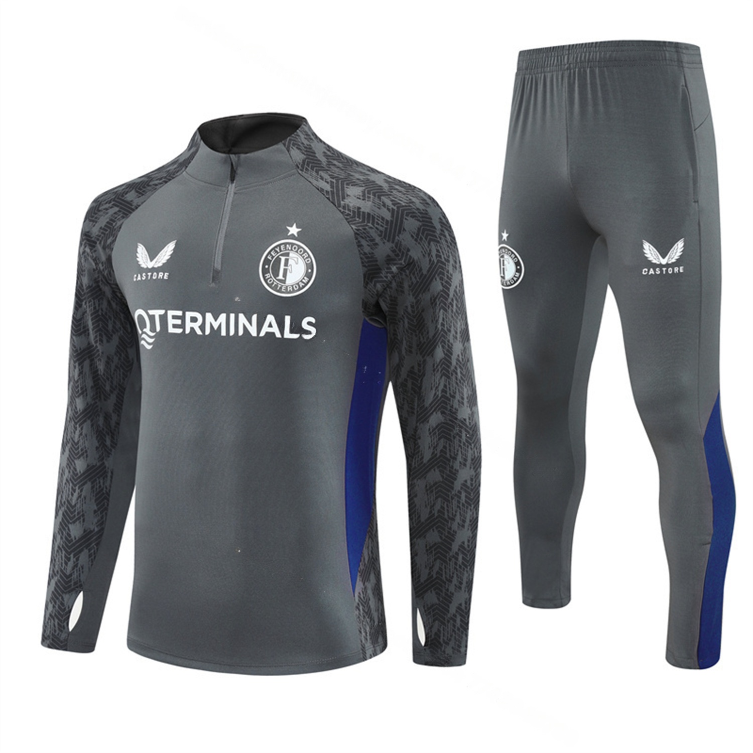 Feyenoord 25-26 Long Sleeve Training Set - Dark Gray Top & Dark Gray Pants - JerseysGala