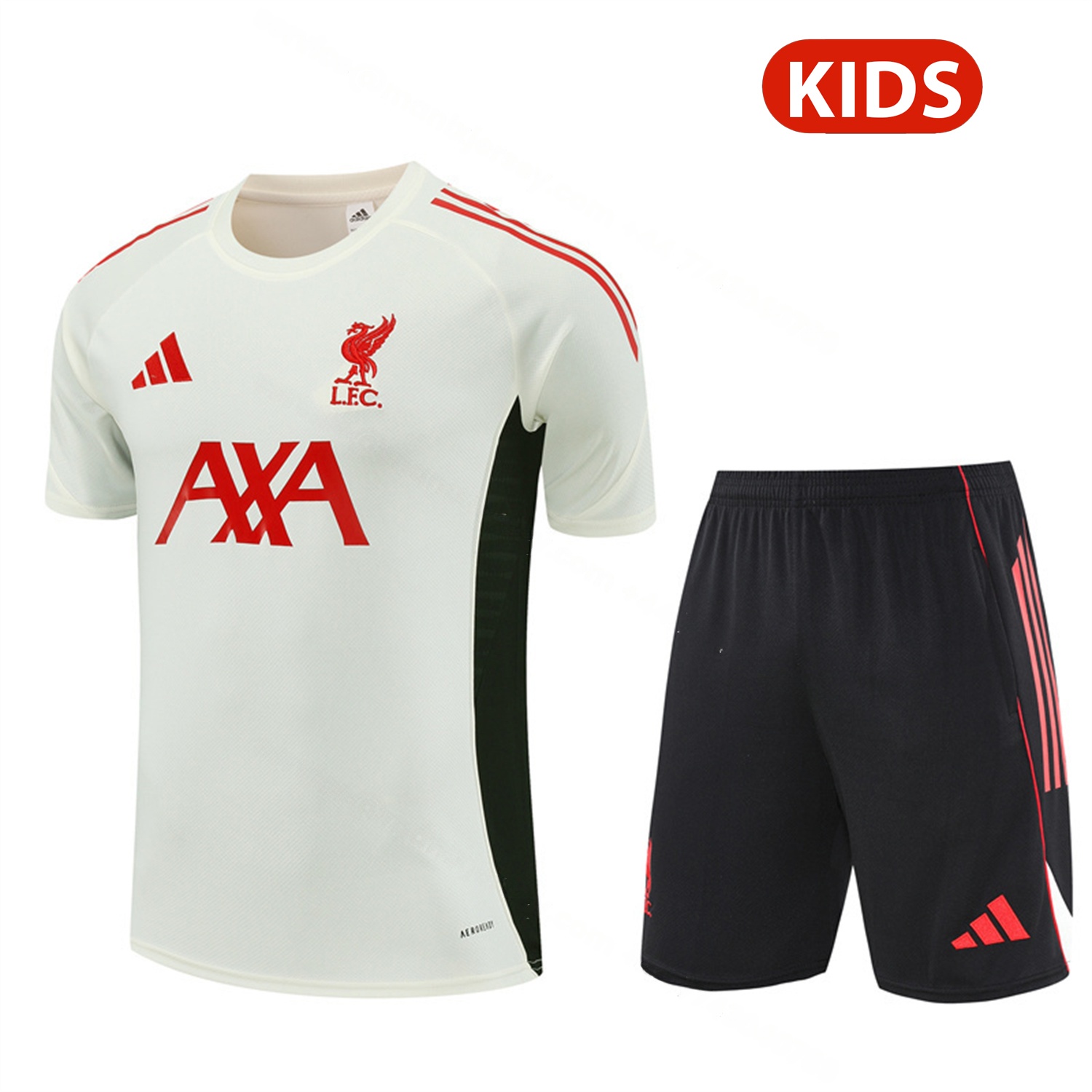 Liver.pool 25-26 Kids Short-Sleeve Training Set Off White Top & Black Shorts - JerseysGala