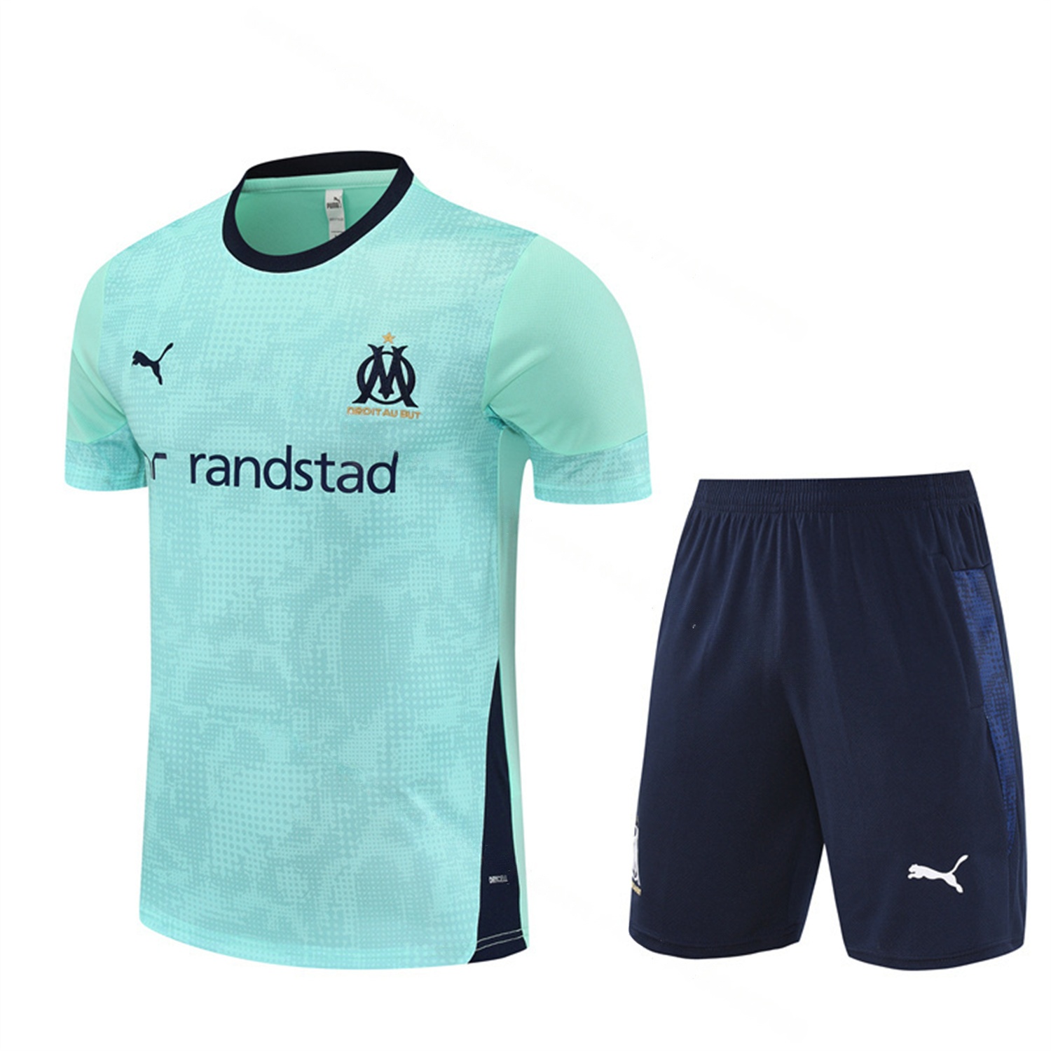 Marseille 25-26 Short-Sleeve Training Set - Nattierblue Top & Deep Blue Pants - JerseysGala