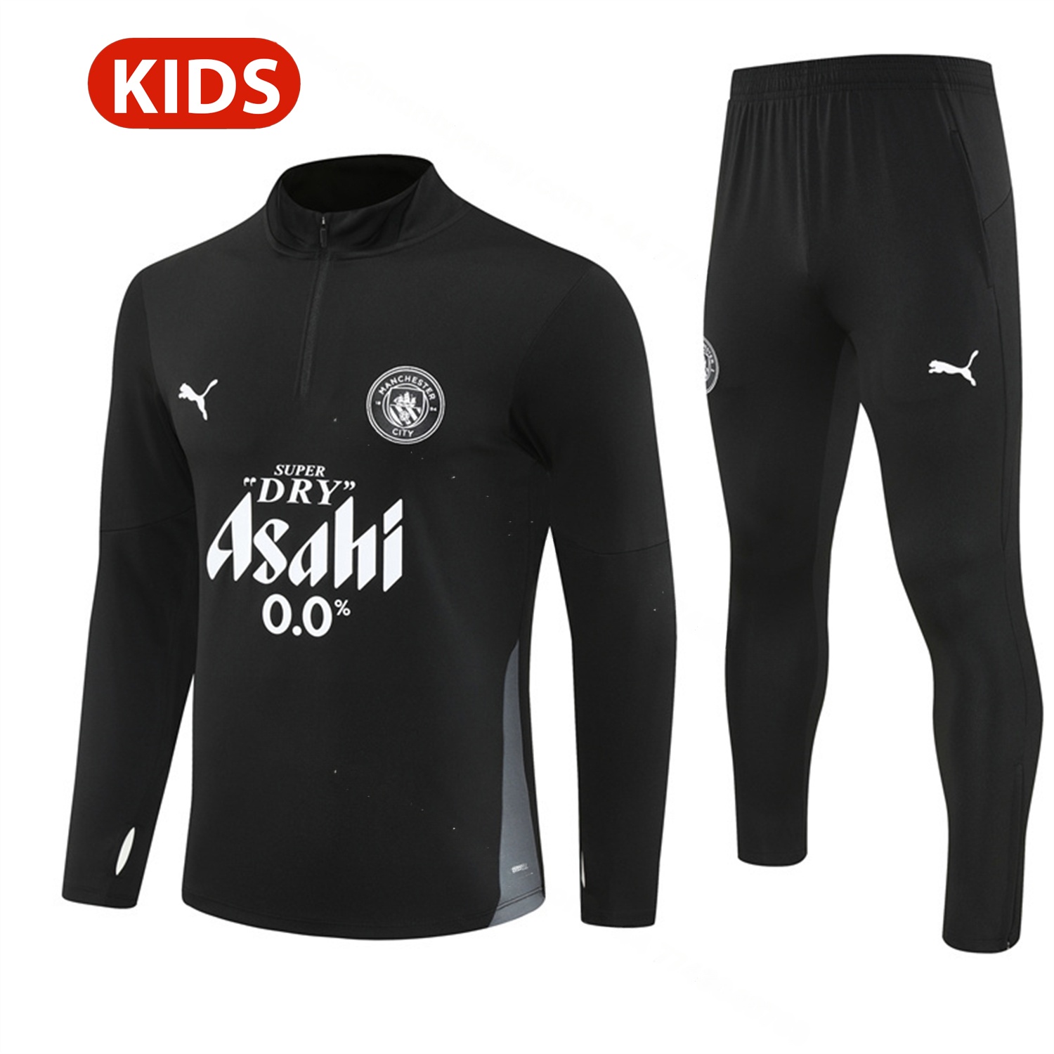 Manchester City 25-26 Kids Long Sleeve Training Set - Black Top & Black Pants - JerseysGala