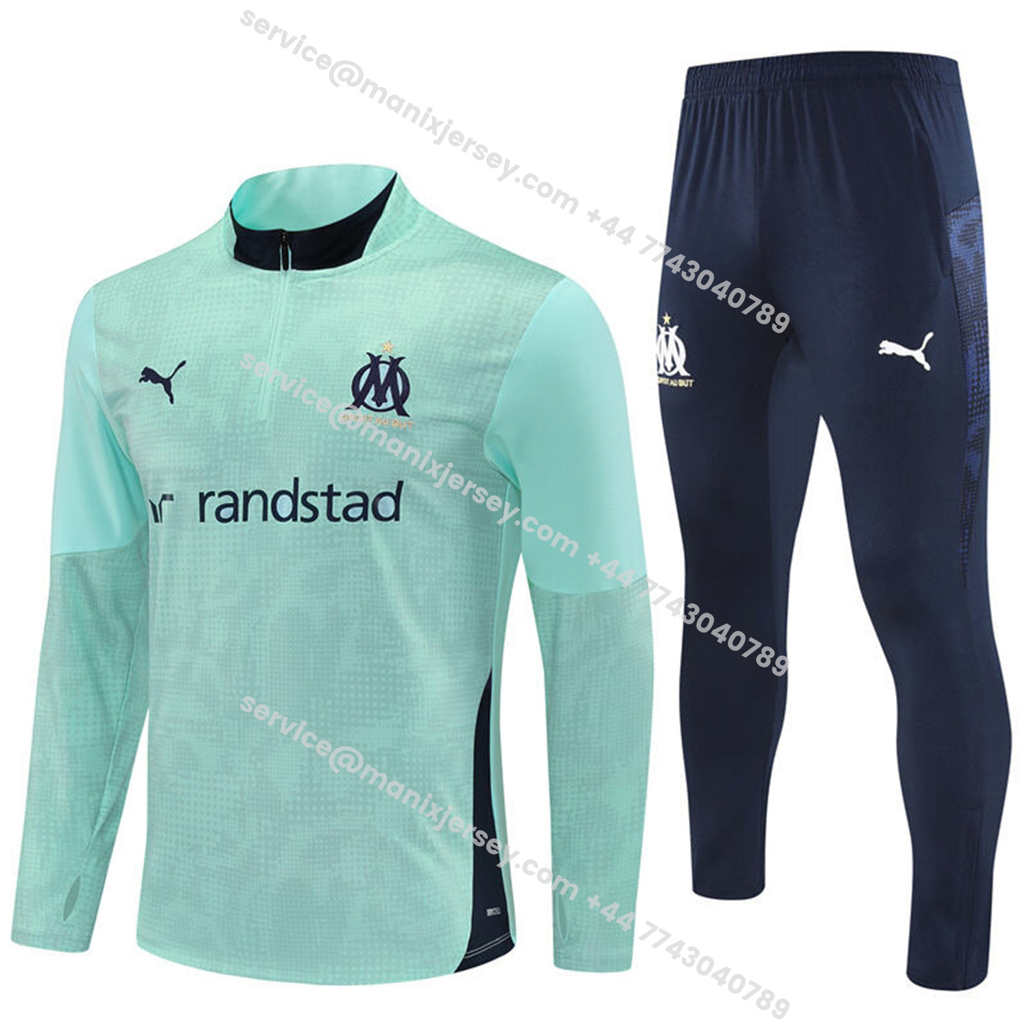 Marseille 25-26 Long Sleeve Training Set - Nattierblue Top & Deep Blue Pants - JerseysGala