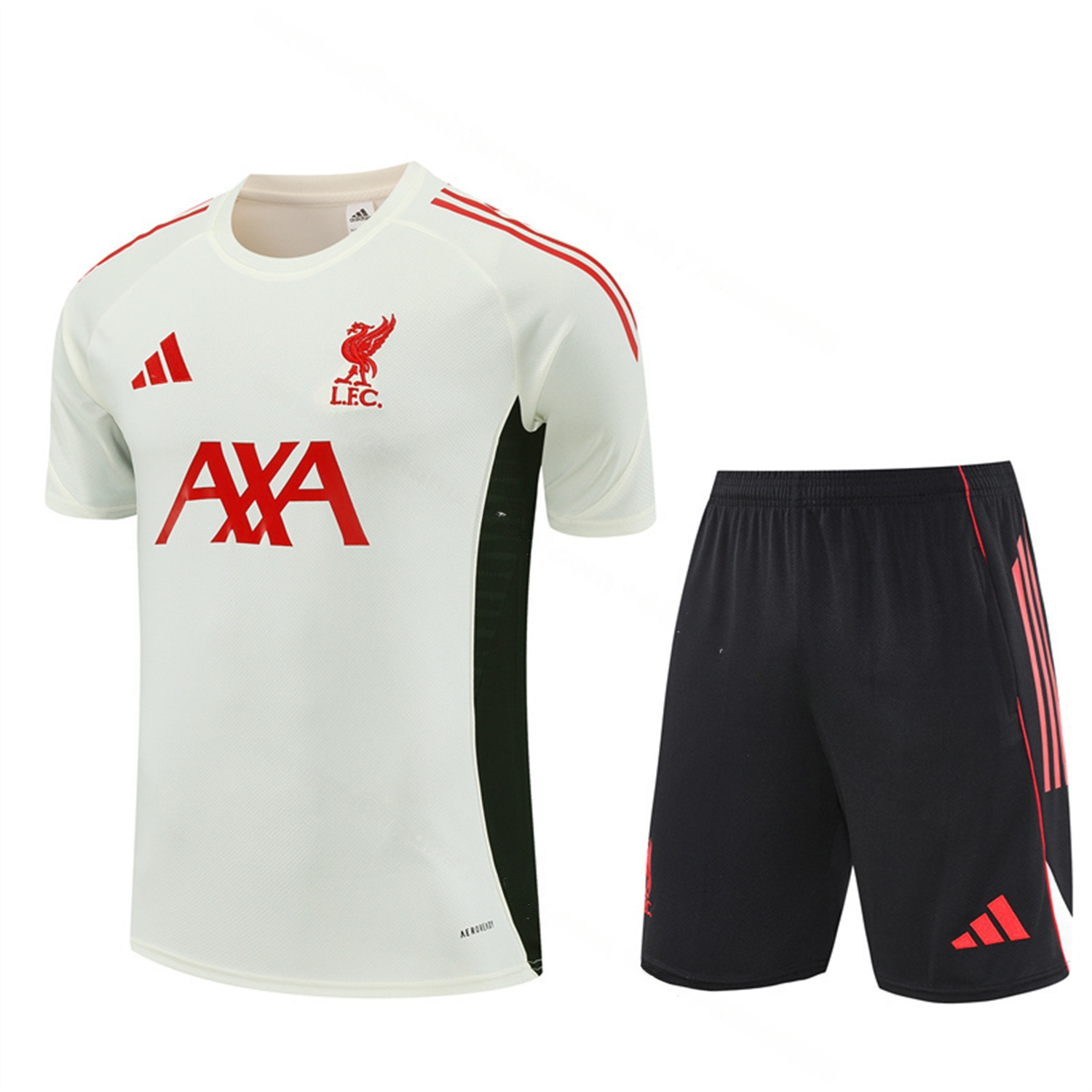 Liver.pool 25-26 Short-Sleeve Training Set Off White Top & Black Shorts - JerseysGala