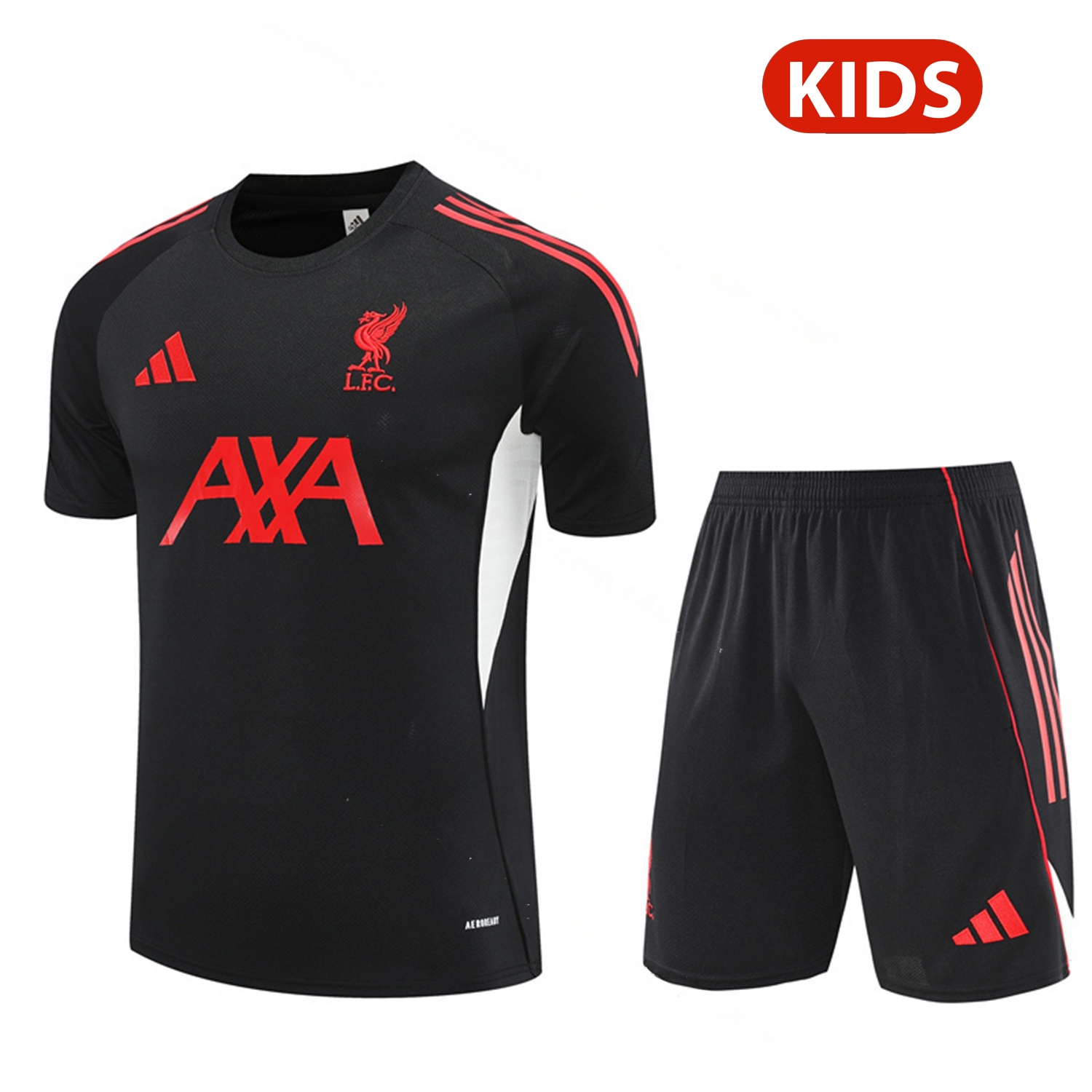 Liver.pool 25-26 Kids Short-Sleeve Training Set - Black Top & Black Shorts - JerseysGala