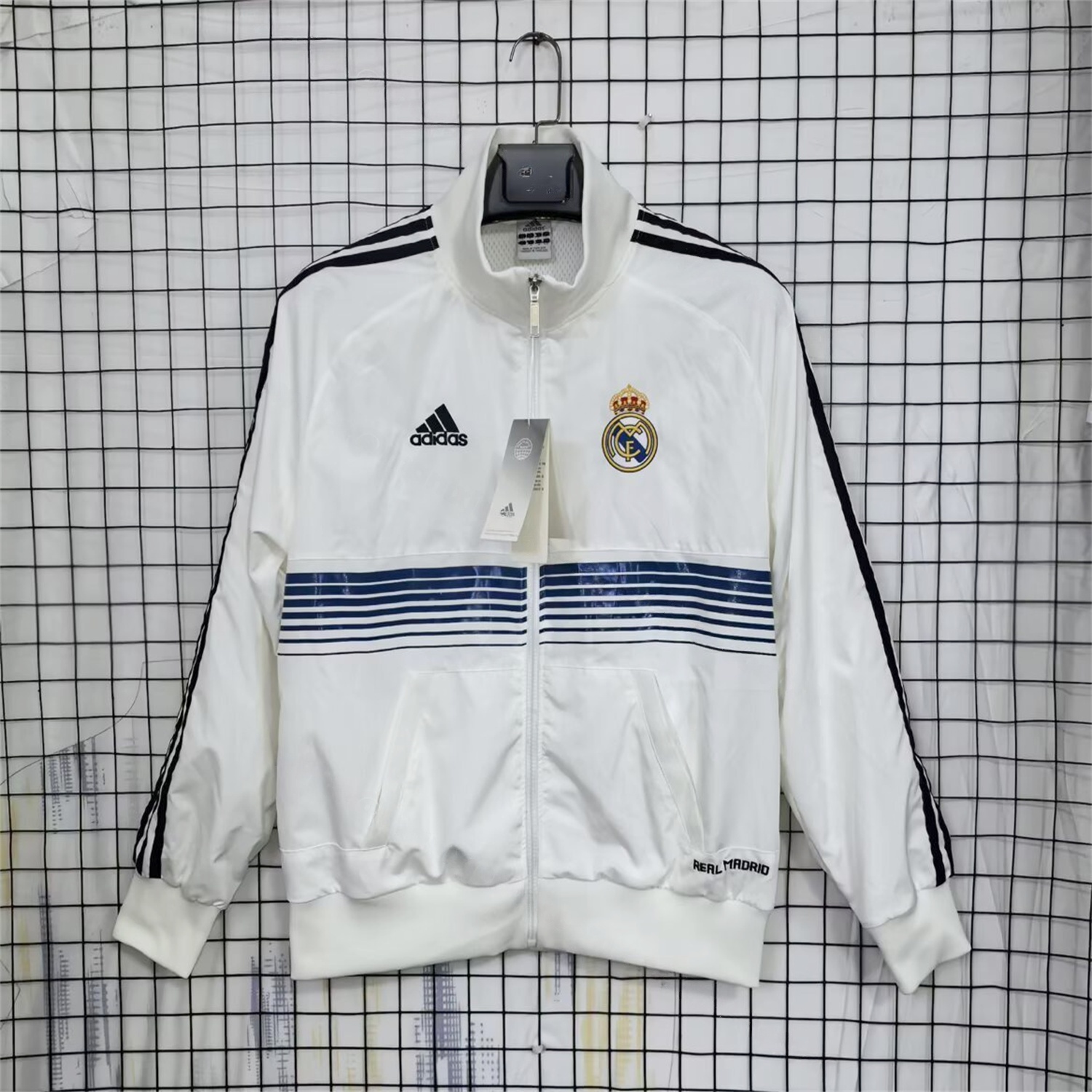 Real Madrid 25-26 Windbreaker Jacket - White With Black Lines - JerseysGala