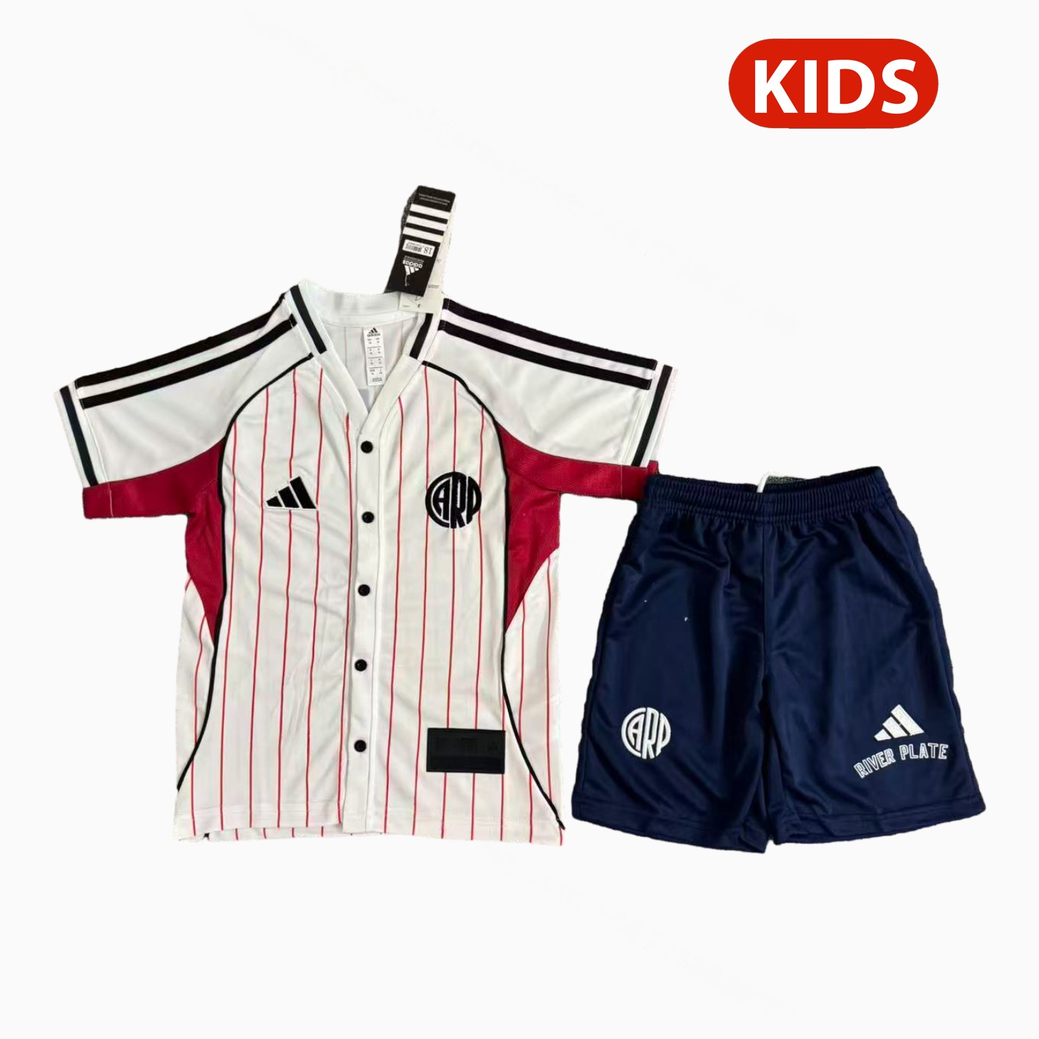 River Plate 25-26 White With Red Lines Baseball Kids Kit - JerseysGala
