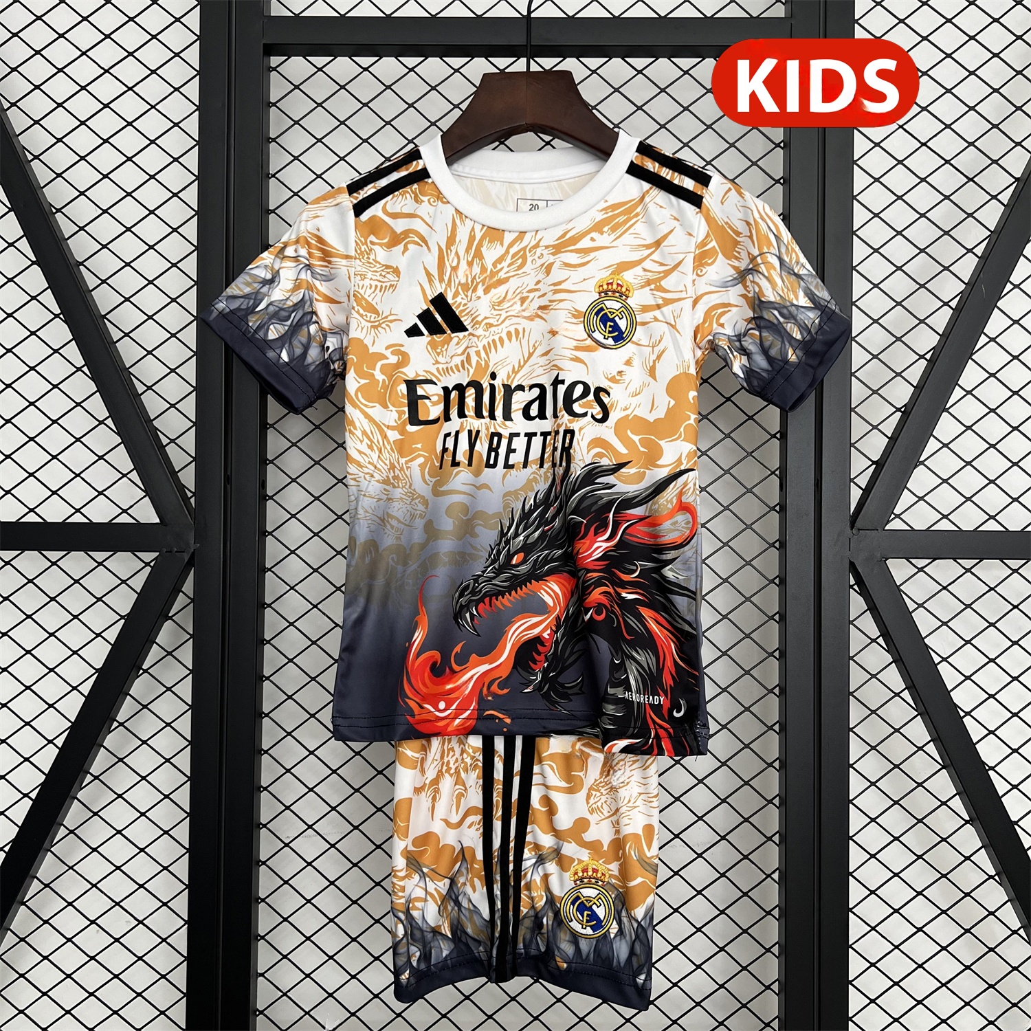 Real Madrid 25-26 Orange And Black Dragon Special Kids Kit - JerseysGala