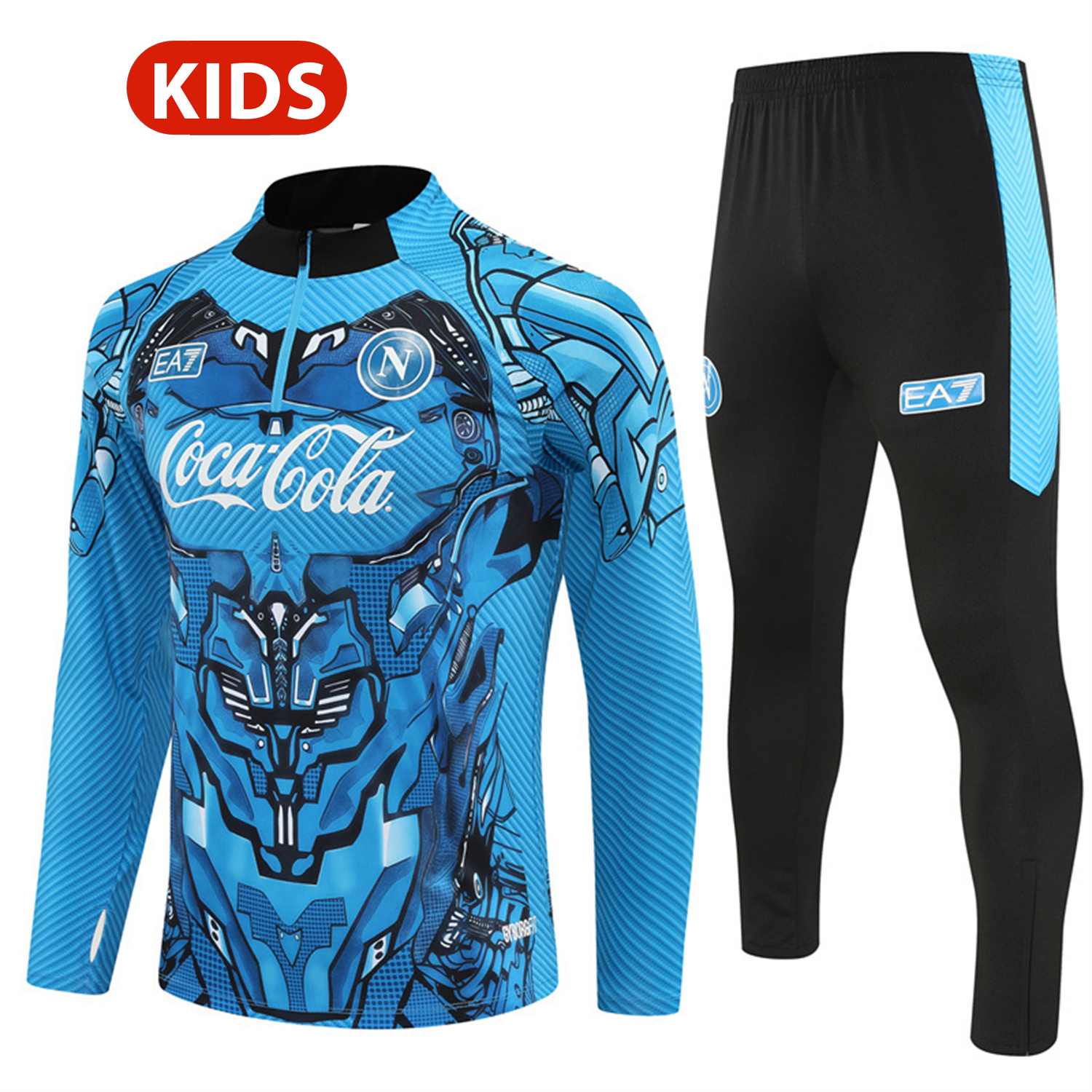 Napoli 25-26 Kids Long Sleeve Training Set - Blue Mecha Top & Black Pants - JerseysGala