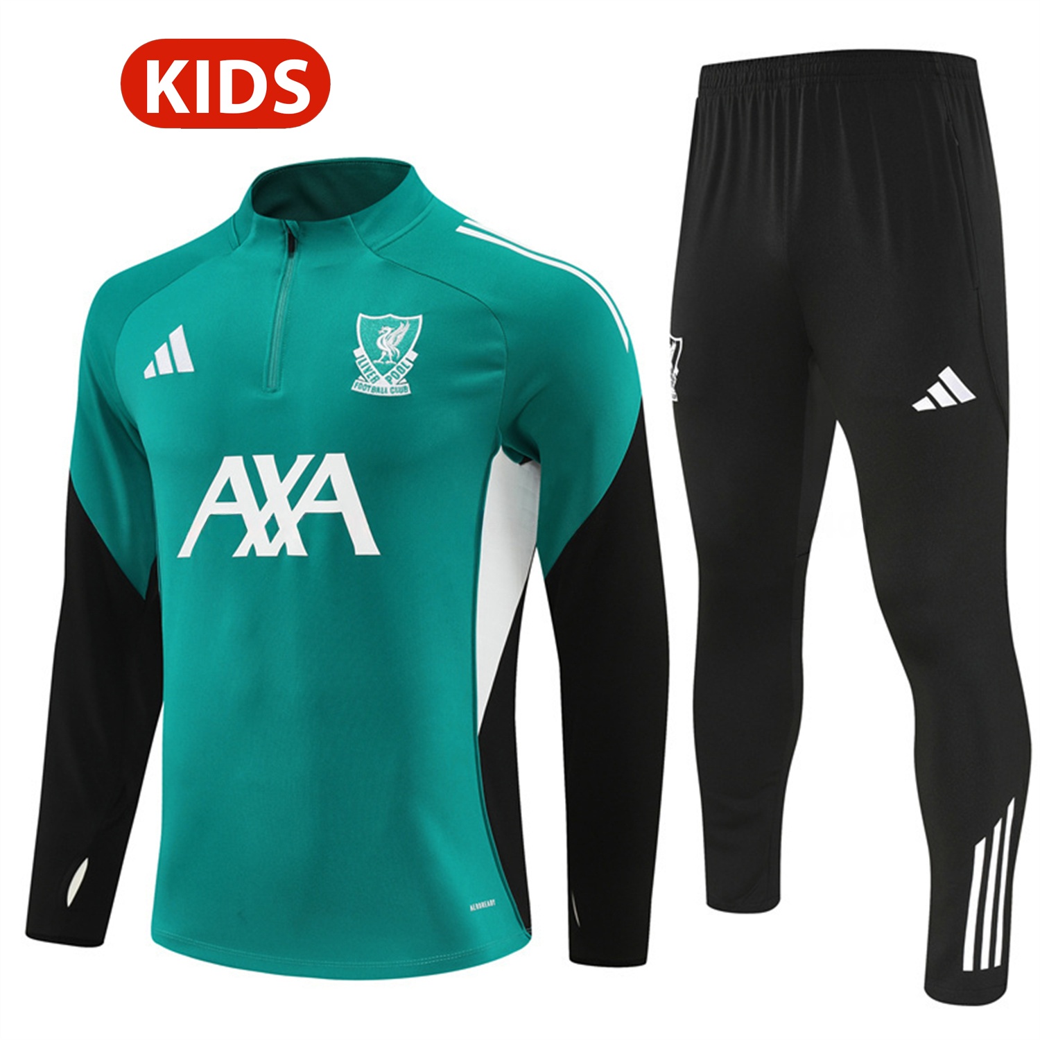 Liver.pool 25-26 Kids Long Sleeve Training Set - Green Top & Black Pants - JerseysGala
