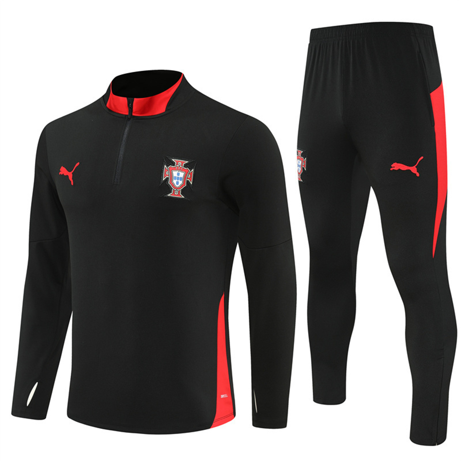Portugal 25-26 Long Sleeve Training Set - Black Top & Black Pants - JerseysGala