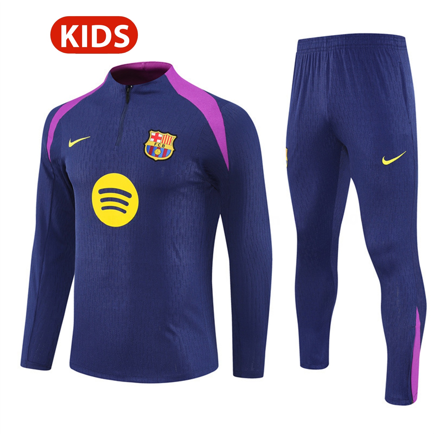Barcelona 25-26 Kids Long Sleeve Training Set - Royal Blue Top Yellow Sponsor & Royal Blue Pants - JerseysGala