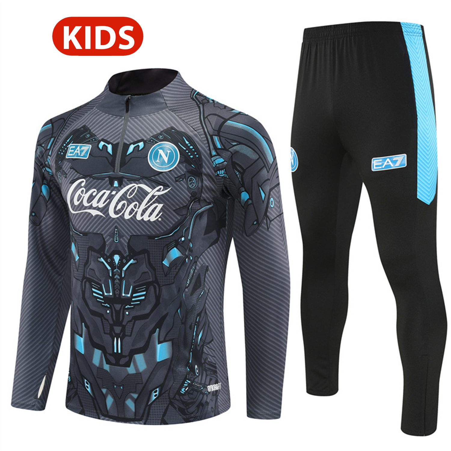 Napoli 25-26 Kids Long Sleeve Training Set - Gray Mecha Top & Black Pants - JerseysGala