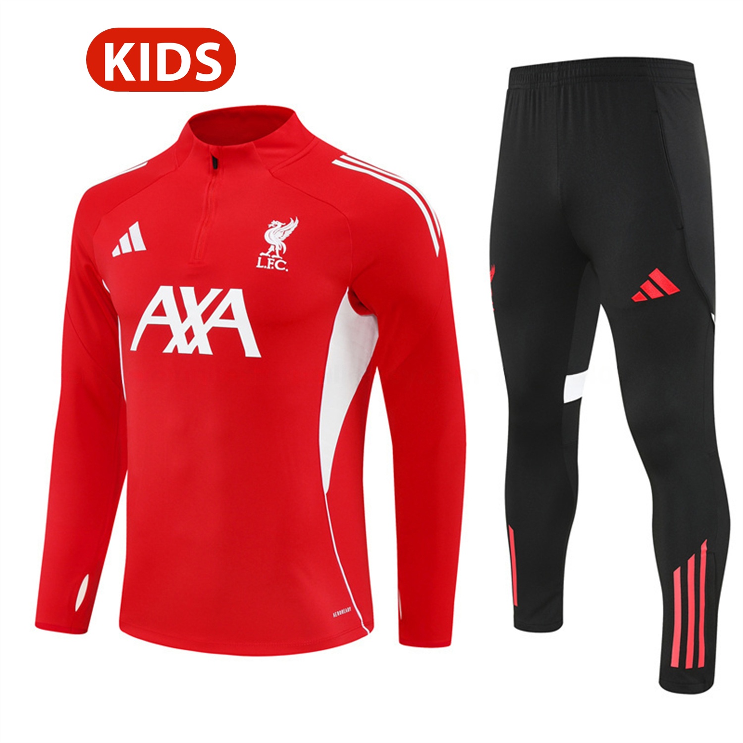 Liver.pool 25-26 Kids Long Sleeve Training Set - Red Top & Black Pants - JerseysGala