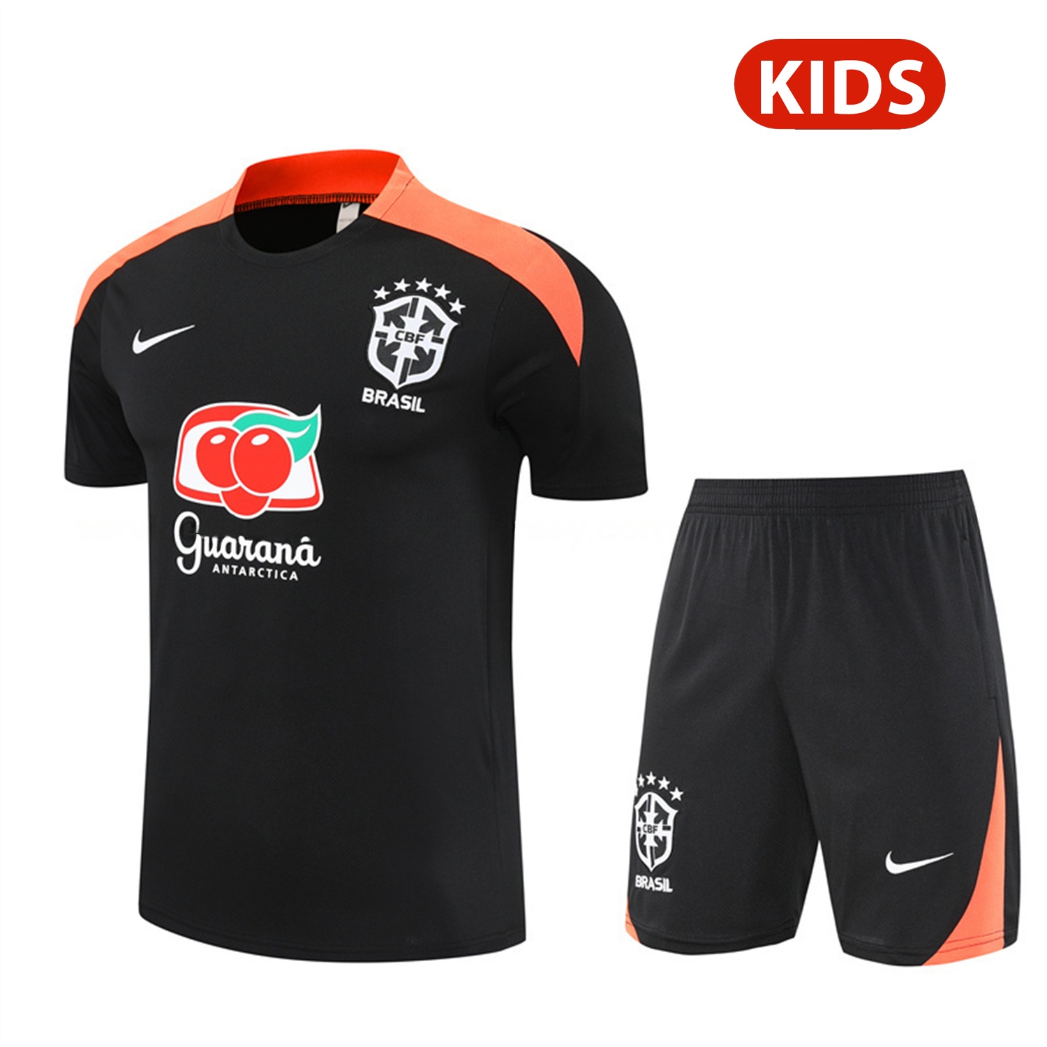 Brazil 25-26 Kids Short-Sleeve Training Set - Black Top & Black Shorts - JerseysGala