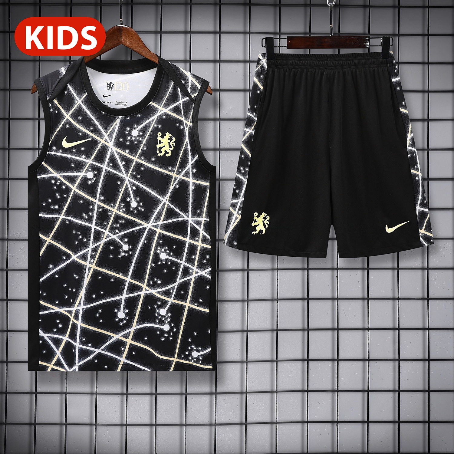 C.H.E.L.S.E.A 25-26 Kids Vest Training Set - Yellow Fluorescent Rays Black Vest & Black Shorts - JerseysGala