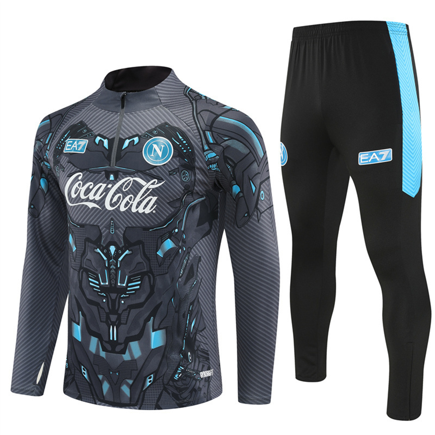 Napoli 25-26 Long Sleeve Training Set - Gray Mecha Top & Black Pants - JerseysGala