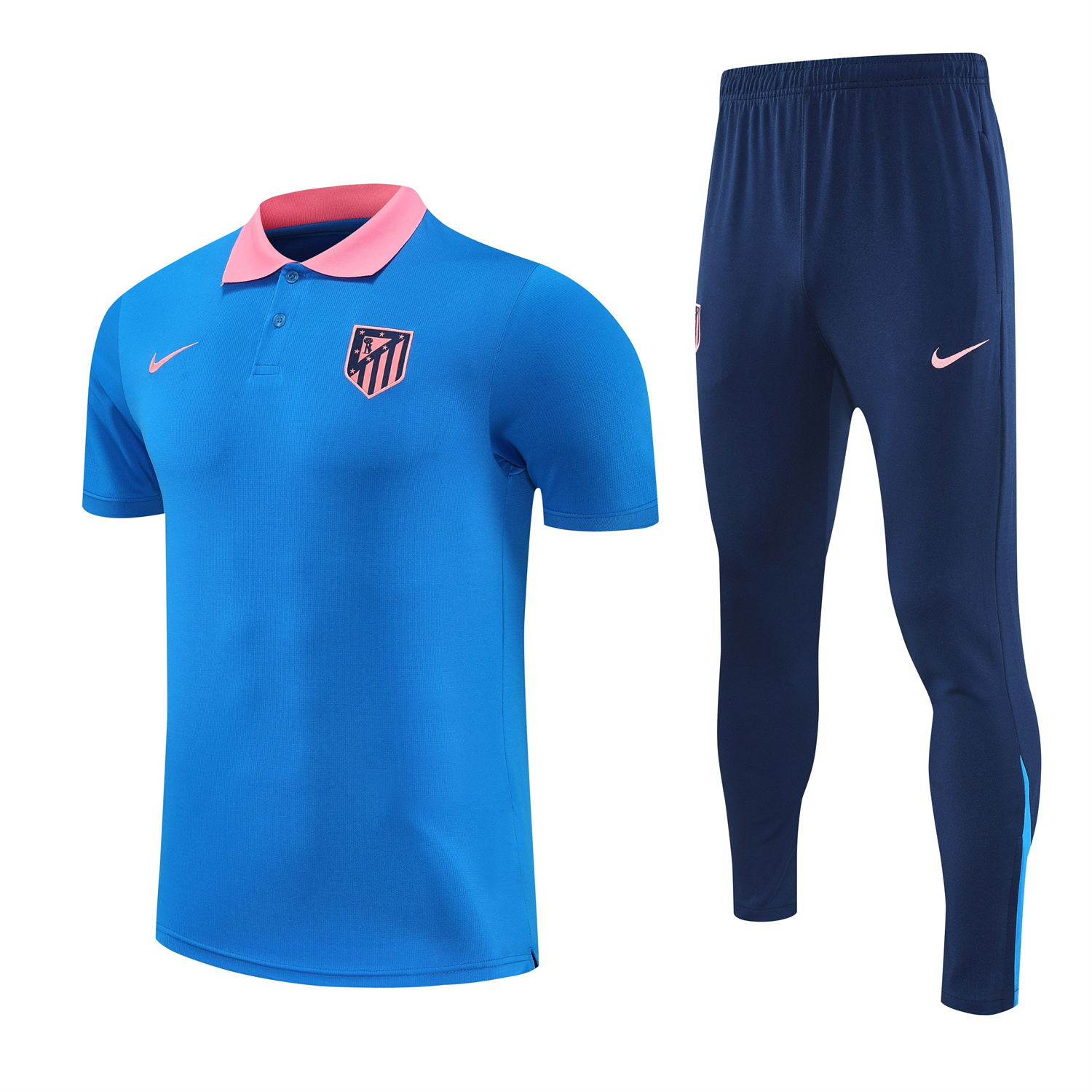 Atletico Madrid 25-26 POLO Short-Sleeve Training Set - Blue Top & Deep Blue Pants - JerseysGala