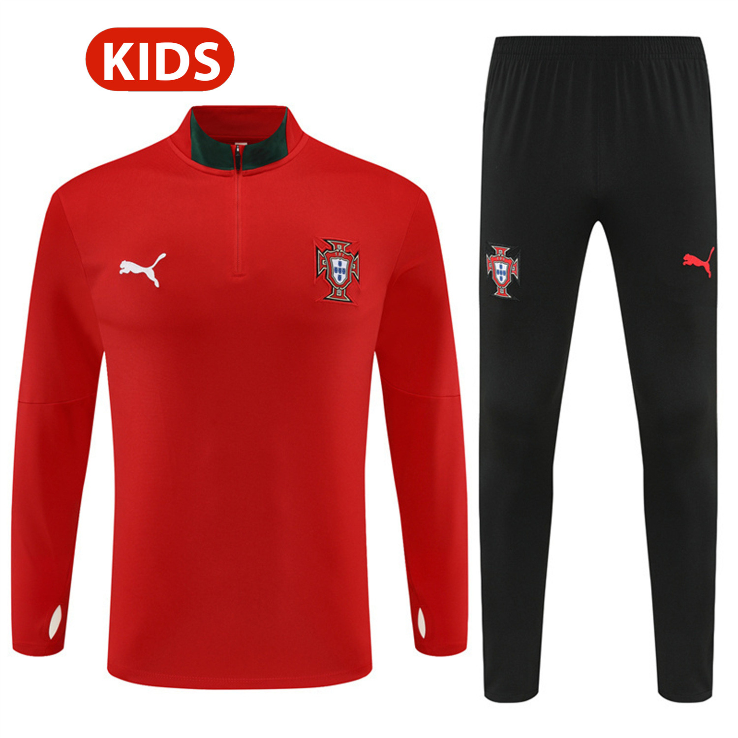 Portugal 25-26 Kids Long Sleeve Training Set - Red Top & Black Pants - JerseysGala