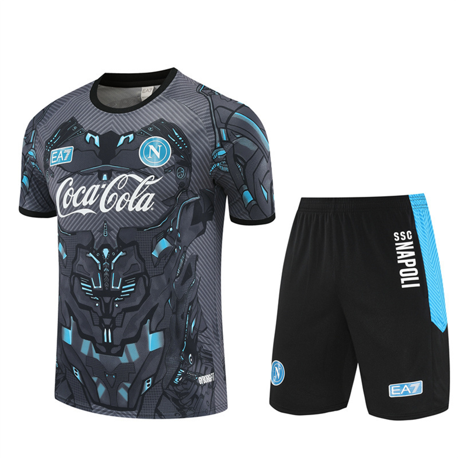 Napoli 25-26 Short-Sleeve Training Set - Gray Mecha Top & Black Shorts - JerseysGala