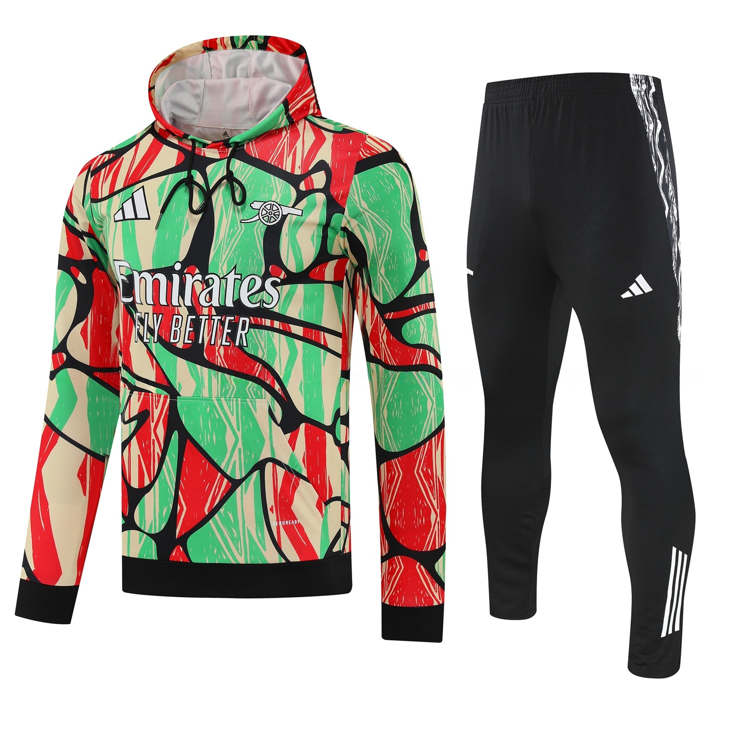 Arsenal 25-26 Training Hoodie Set - Red Green Hoodie and Black Pants - JerseysGala
