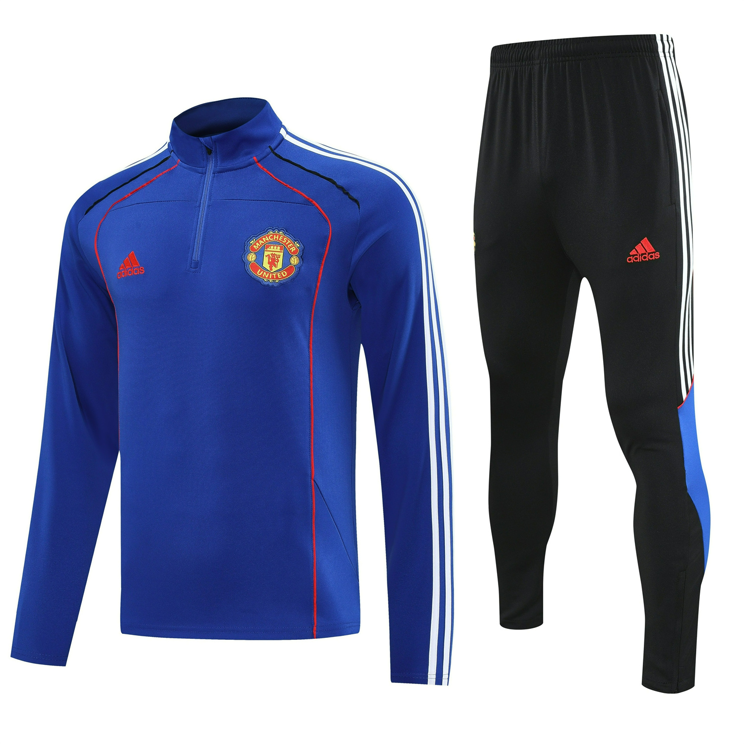 Manchester United 25-26 Long Sleeve Training Set - Blue Top and Black Pants - JerseysGala