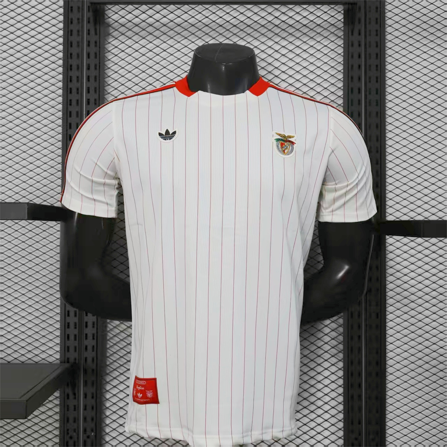 Benfica 25-26 Trefoil Red Lines White Travel Jersey - Player Version - JerseysGala