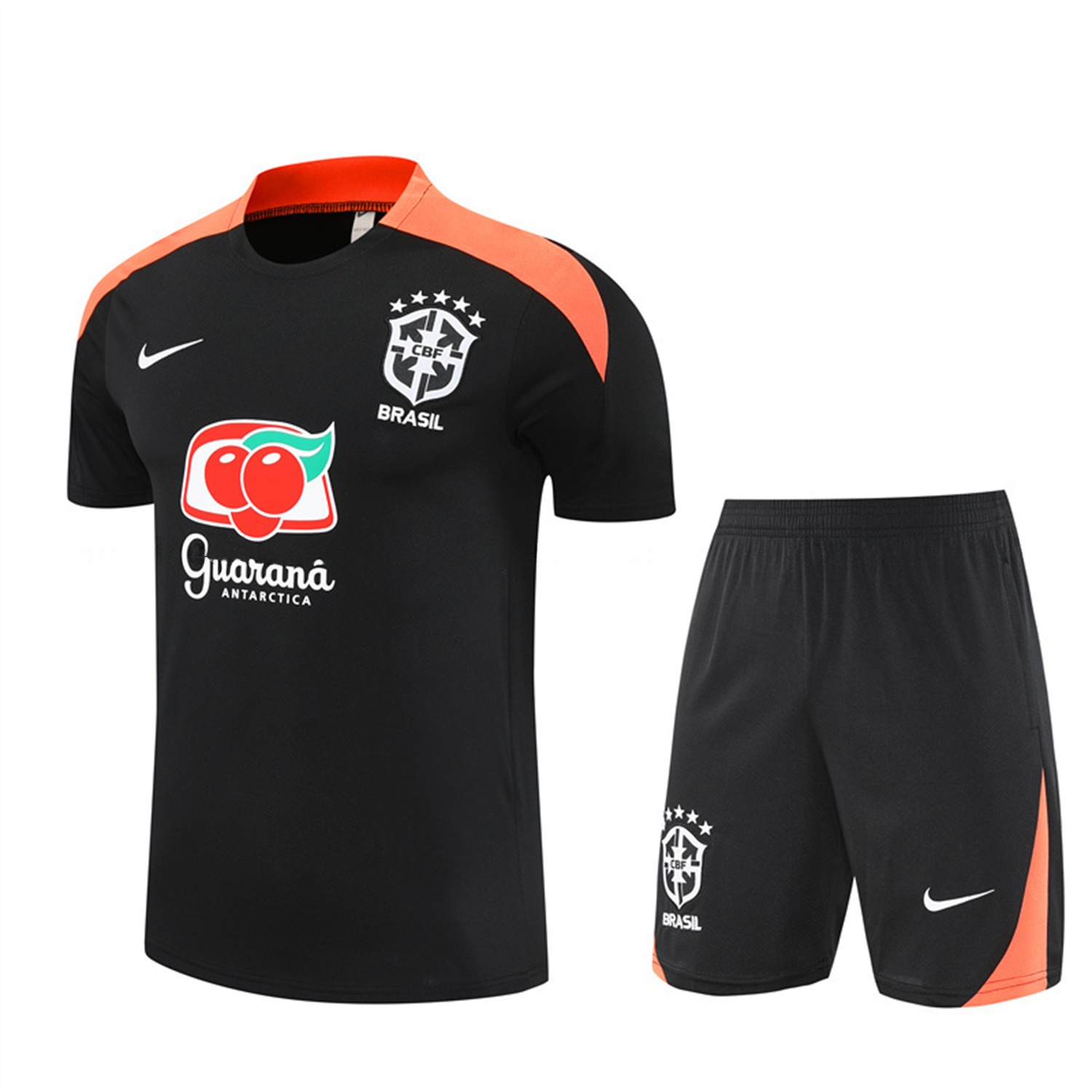 Brazil 25-26 Short-Sleeve Training Set - Black Top & Black Shorts - JerseysGala