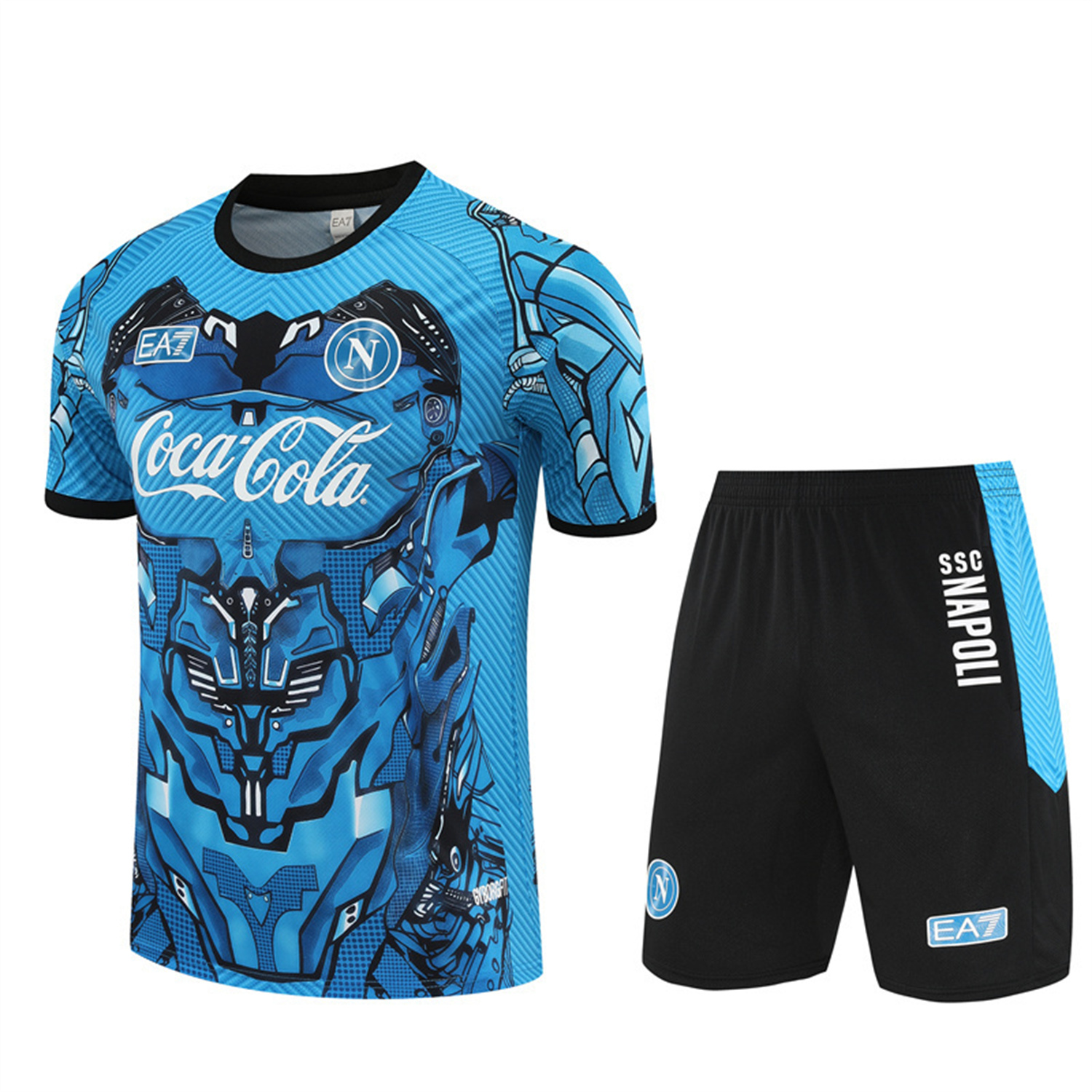 Napoli 25-26 Short-Sleeve Training Set - Blue Mecha Top & Black Shorts - JerseysGala