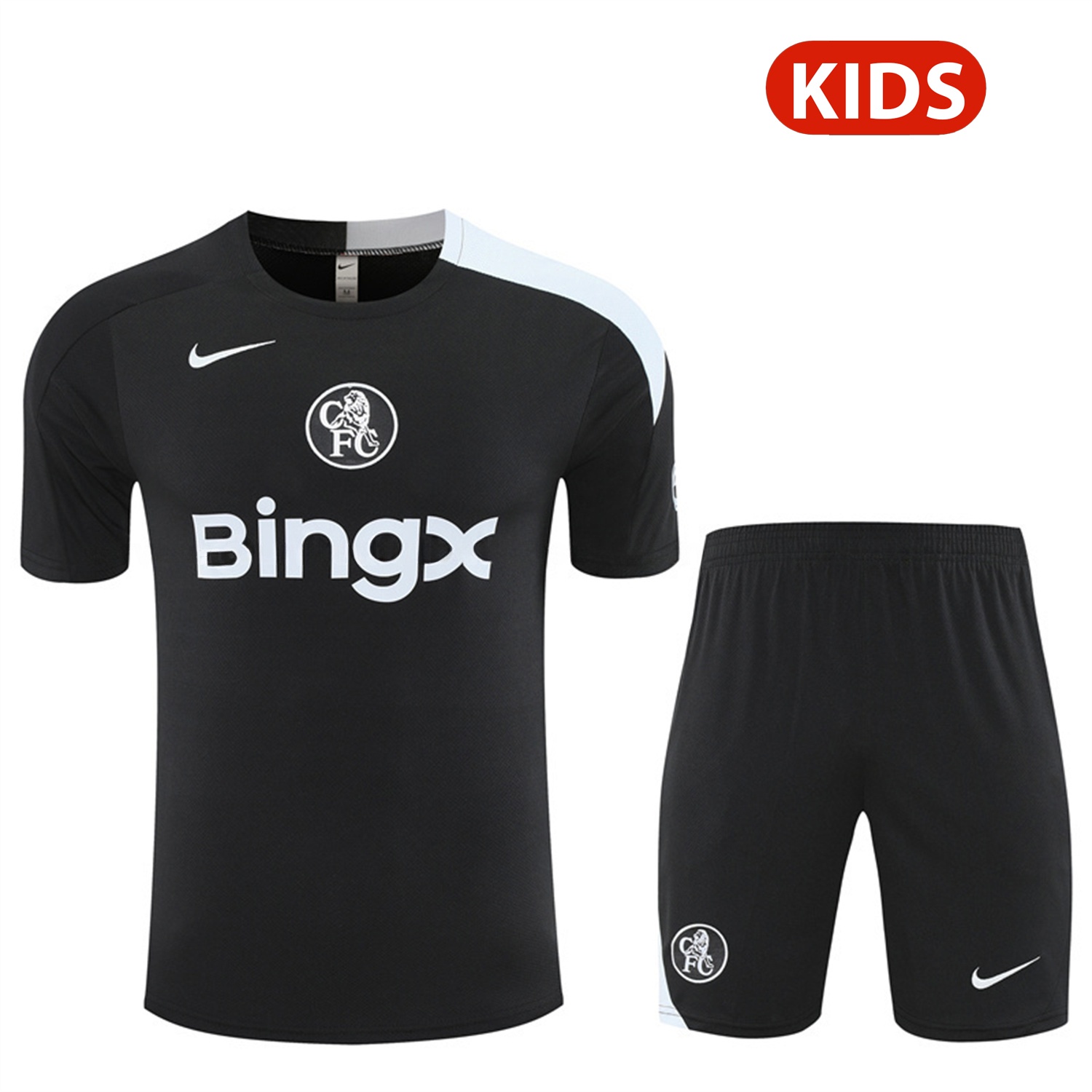 C.H.E.L.S.E.A 25-26 Kids Short-Sleeve Training Set - Black Top & Black Shorts - JerseysGala