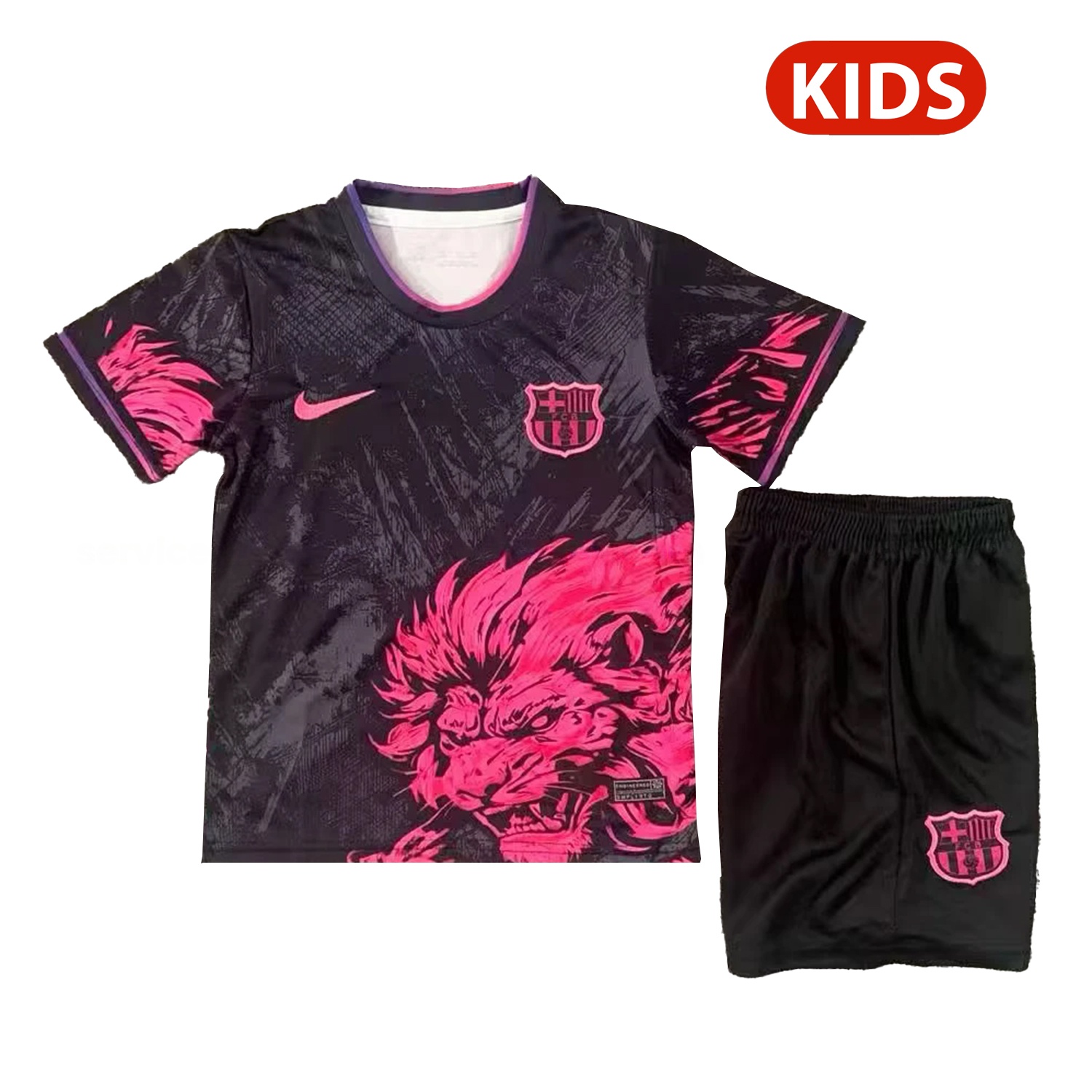 Barcelona 25-26 Pink Lion Black Special Kids Kit - JerseysGala