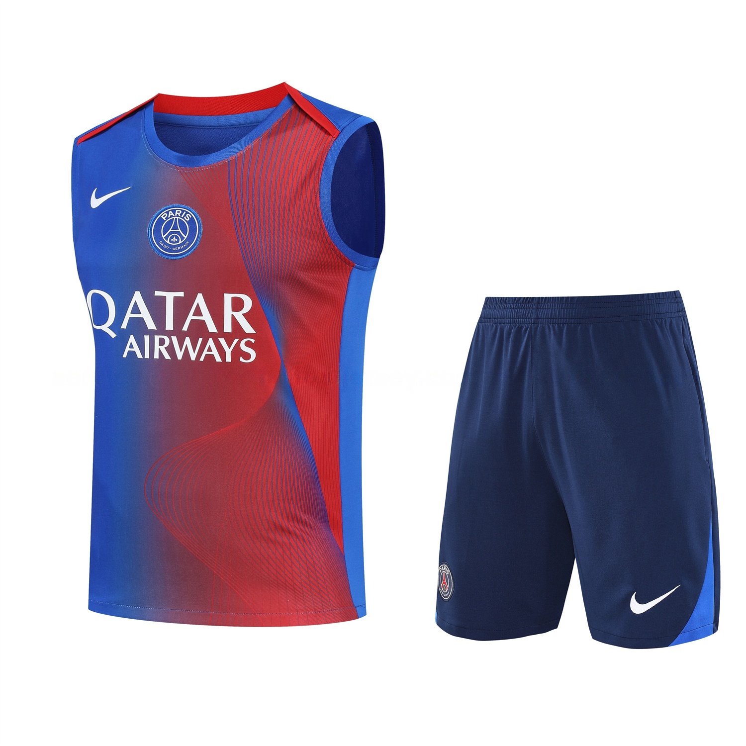 Paris Saint-Germain PSG 25-26 Vest Training Set - Red And Blue Lines Vest & Blue Shorts - JerseysGala