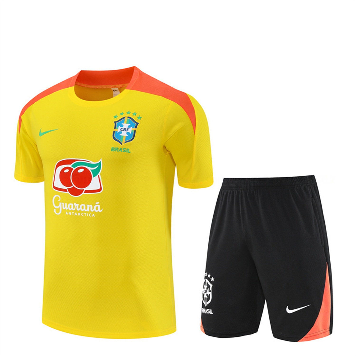 Brazil 25-26 Short-Sleeve Training Set - Yellow Top & Black Shorts - JerseysGala