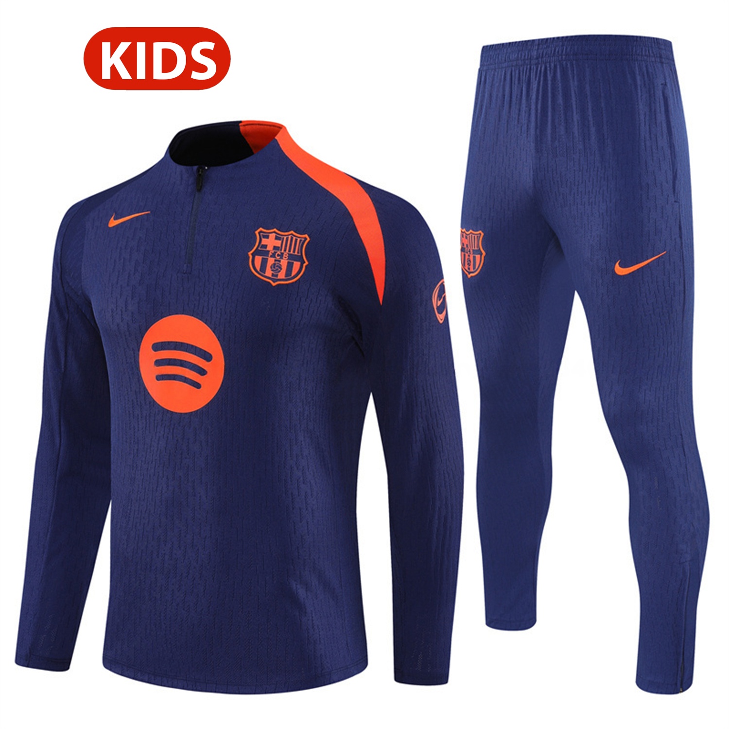 Barcelona 25-26 Kids Long Sleeve Training Set - Royal Blue Top Orange Sponsor & Royal Blue Pants - JerseysGala
