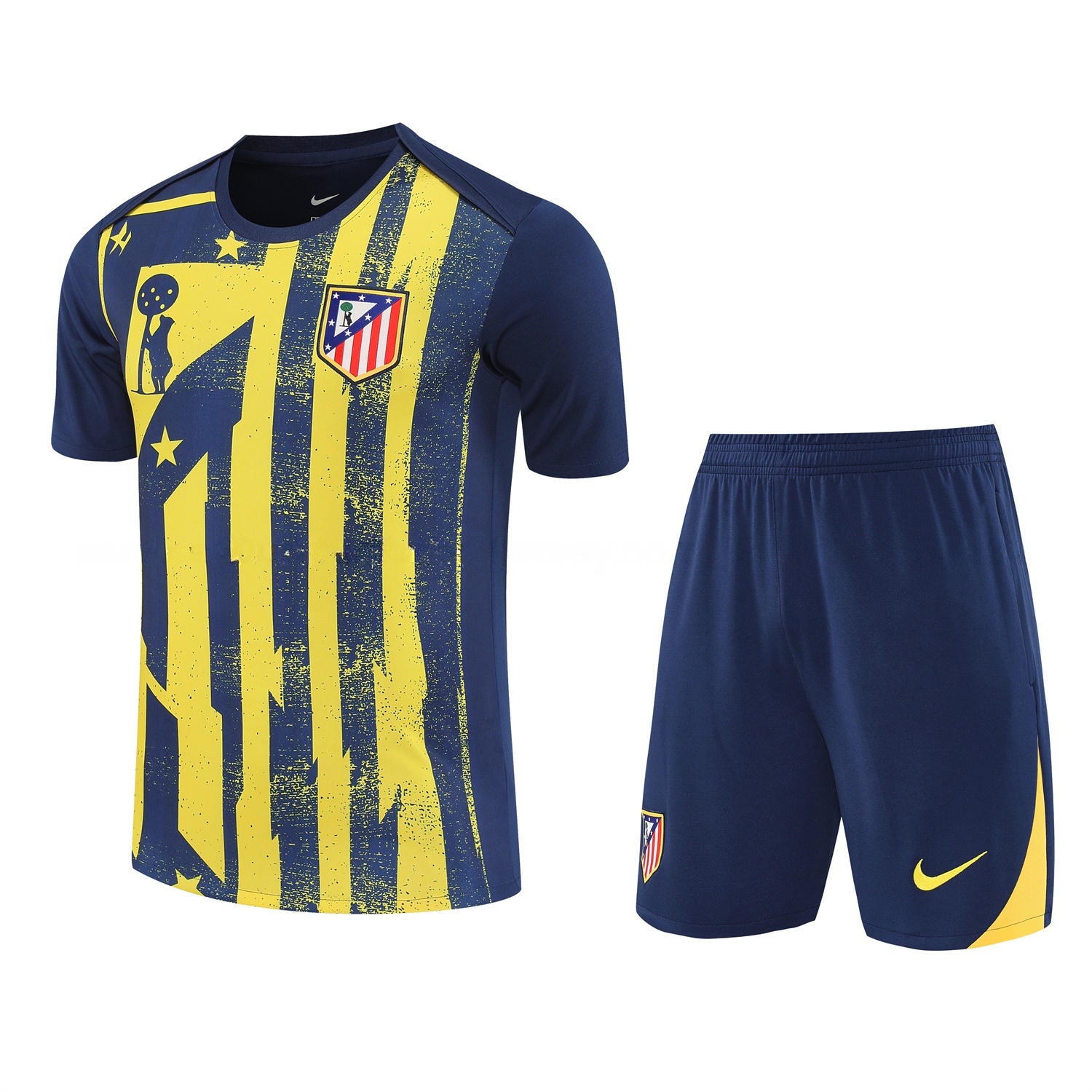 Atletico Madrid Short-Sleeve Training Set - Blue Yellow Top & Blue Shorts - JerseysGala