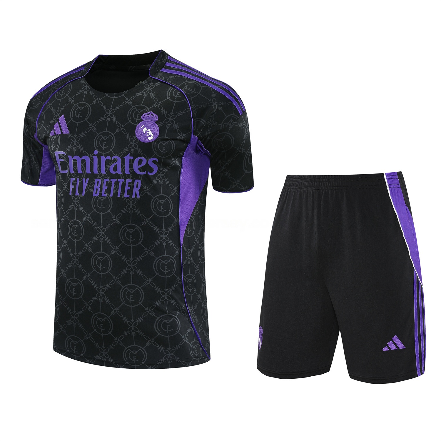 Real Madrid 25-26 Short-Sleeve Training Set - Blue Edge Black Top & Black Shorts - JerseysGala
