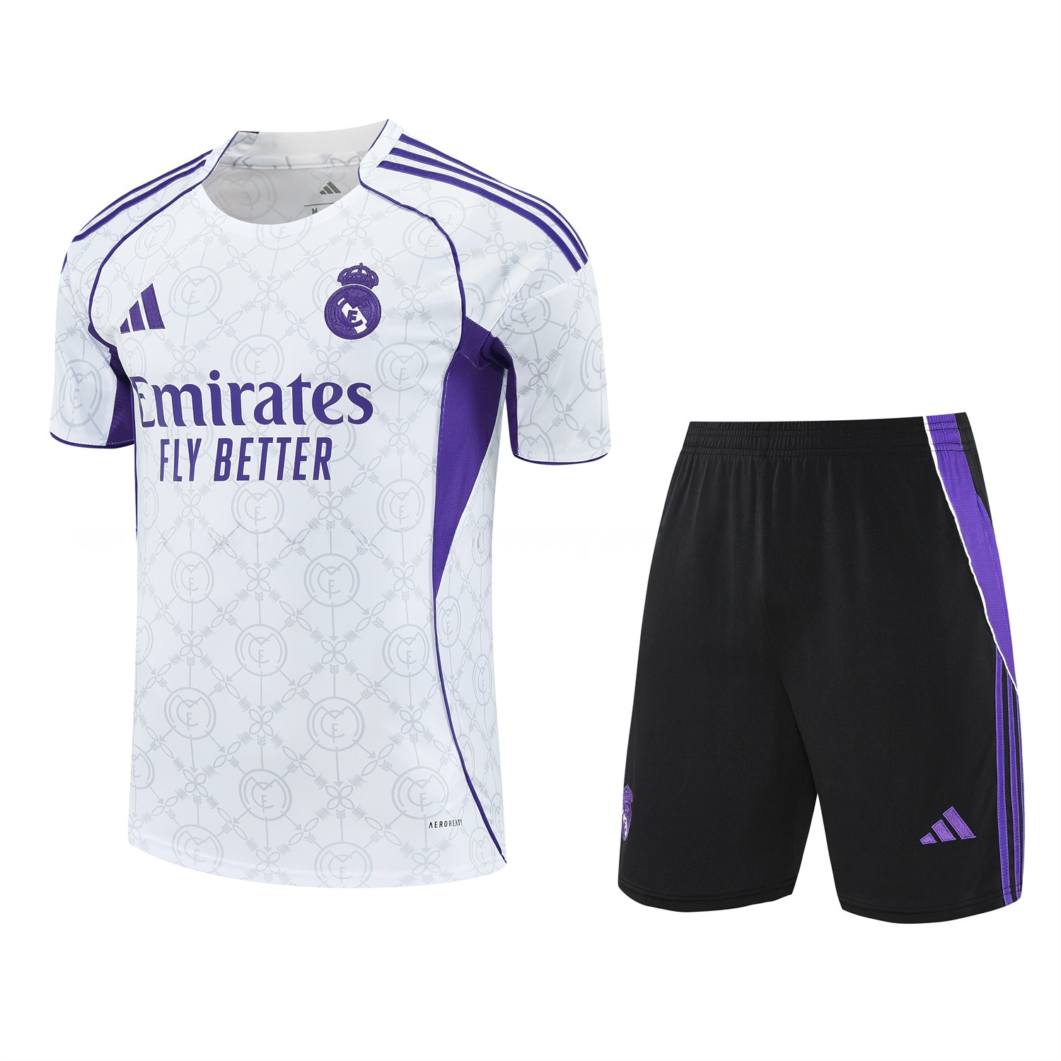 Real Madrid 25-26 Short-Sleeve Training Set - Blue Edge White Top & Black Shorts - JerseysGala