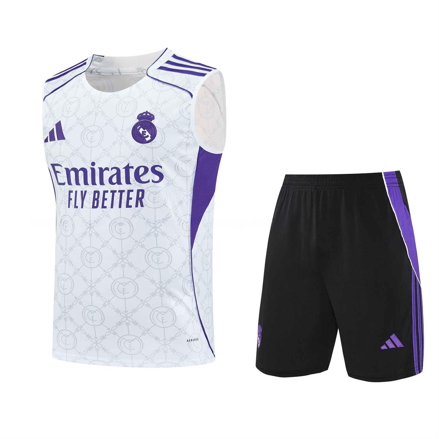 Real Madrid 25-26 Vest Training Set - Blue Edge White Vest & Black Shorts - JerseysGala