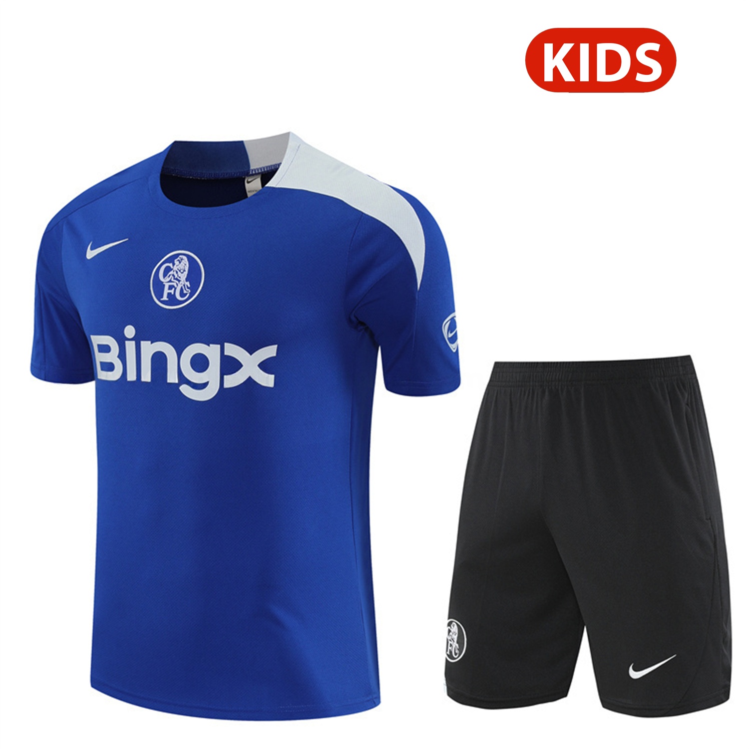 C.H.E.L.S.E.A 25-26 Kids Short-Sleeve Training Set - Blue Top & Black Shorts - JerseysGala