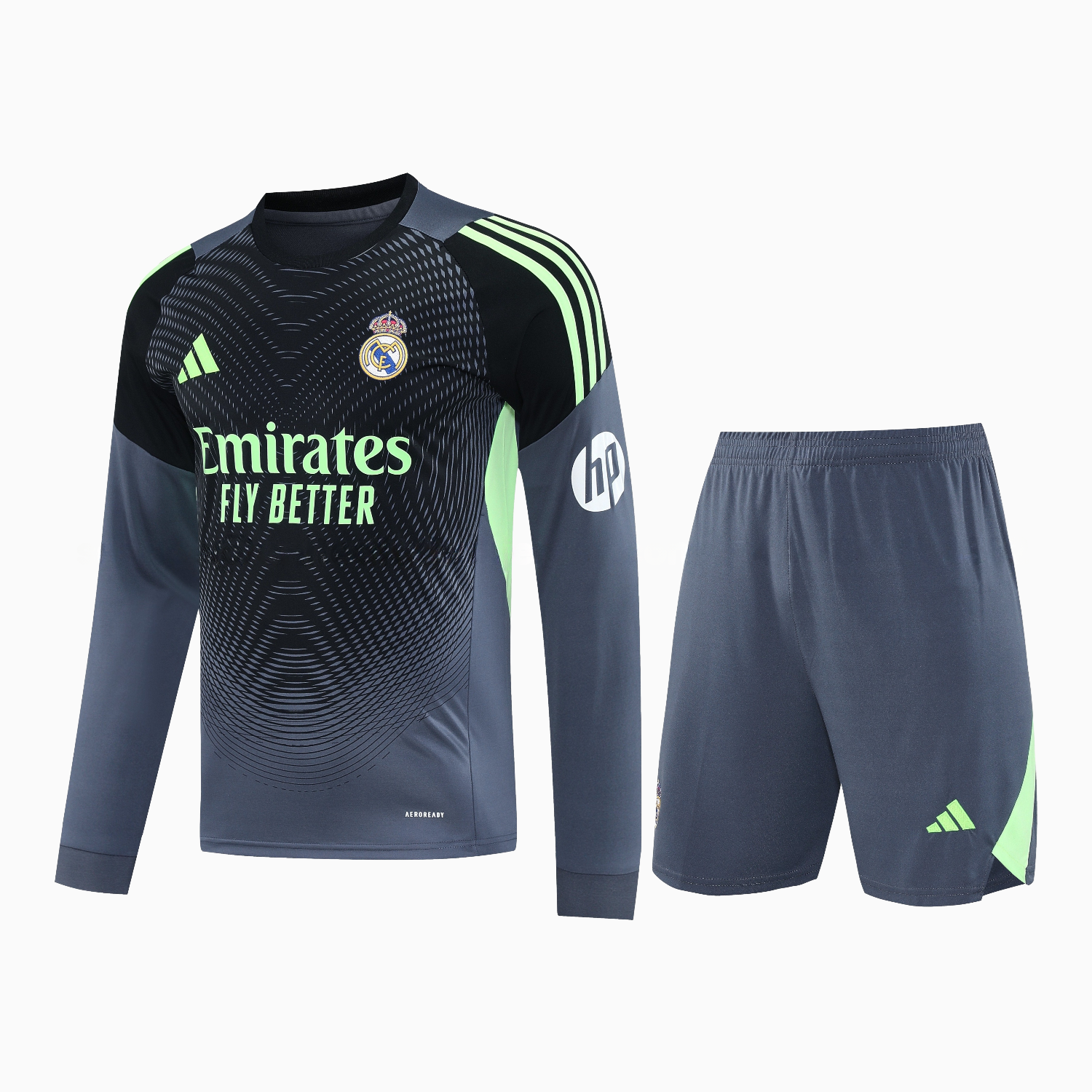 Real Madrid 25-26 Long-Sleeve Training Set - Deep Gray Top & Gray Shorts - JerseysGala