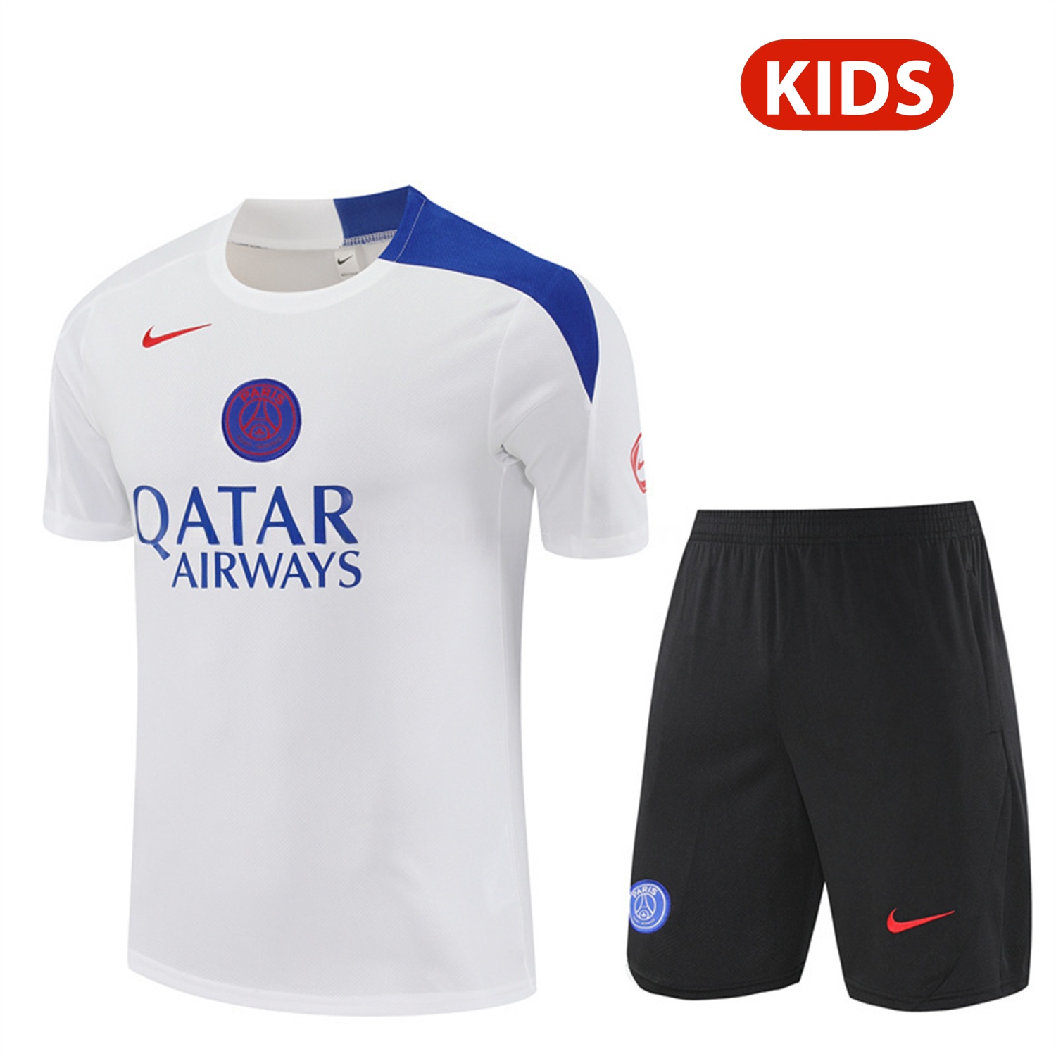 Paris Saint-Germain PSG 25-26 Kids Short-Sleeve Training Set - White Top & Black Shorts - JerseysGala