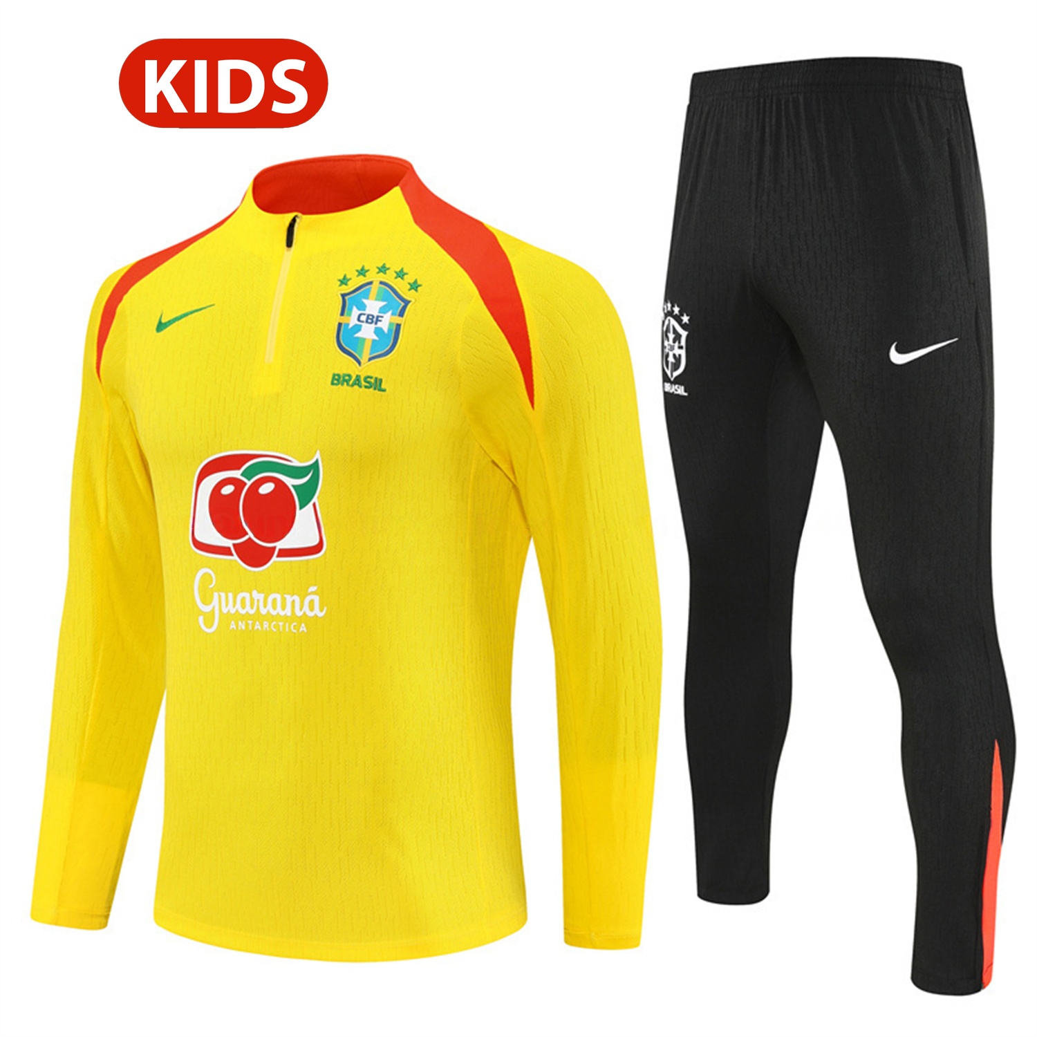 Brazil 25-26 Long Sleeve Training Set - Player Version - Yellow Top and Black Pants - JerseysGala