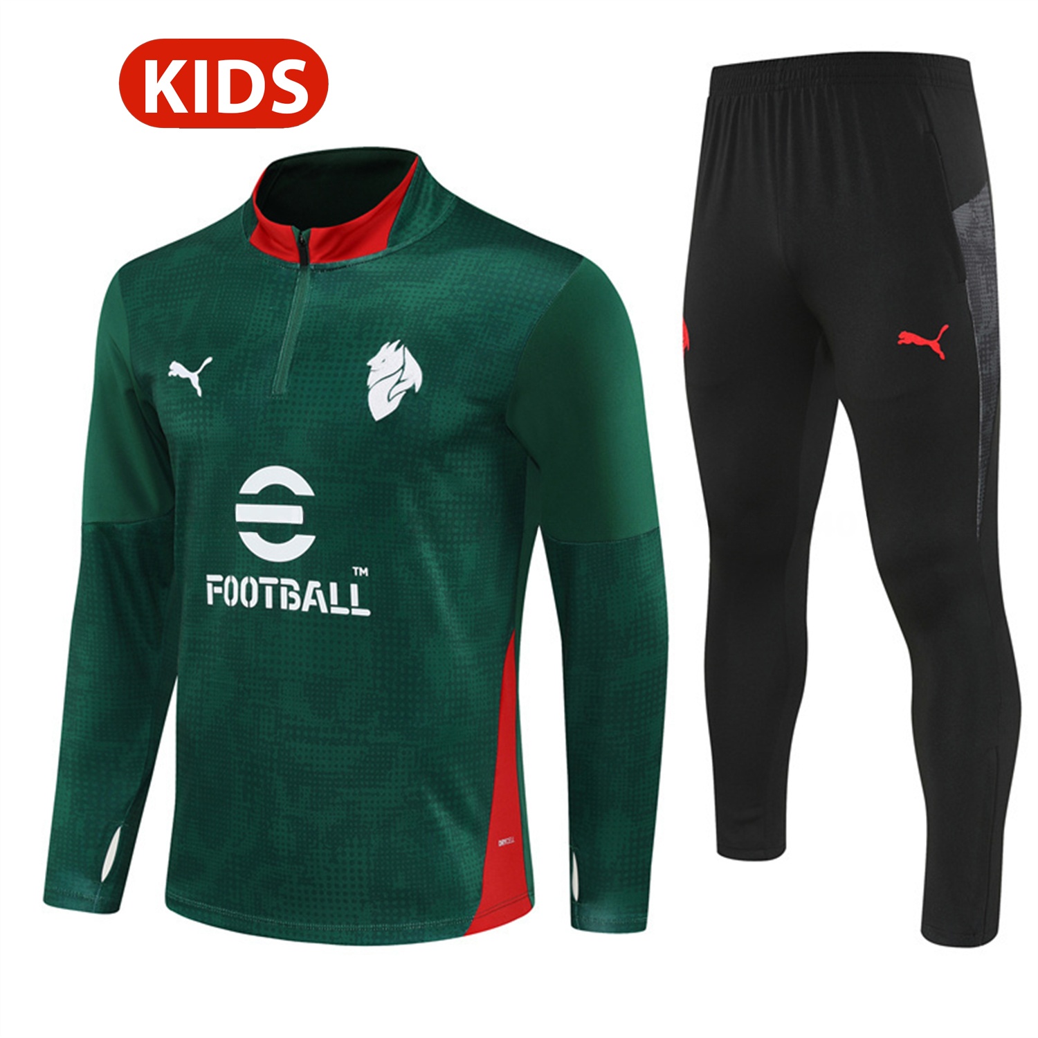 AC Milan 25-26 Kids Long Sleeve Training Set - Army Green Top & Black Pants - JerseysGala