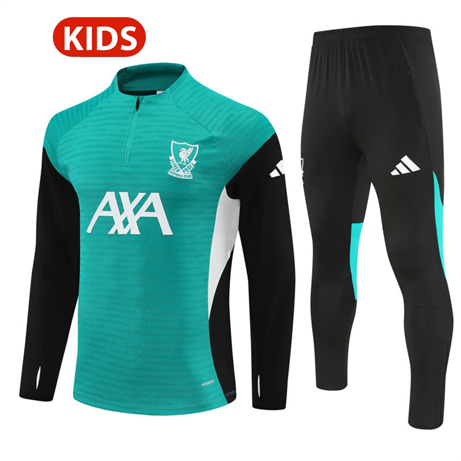 Liver.pool 25-26 Kids Long Sleeve Training Set - Player Version - Green Top and Black Pants - JerseysGala