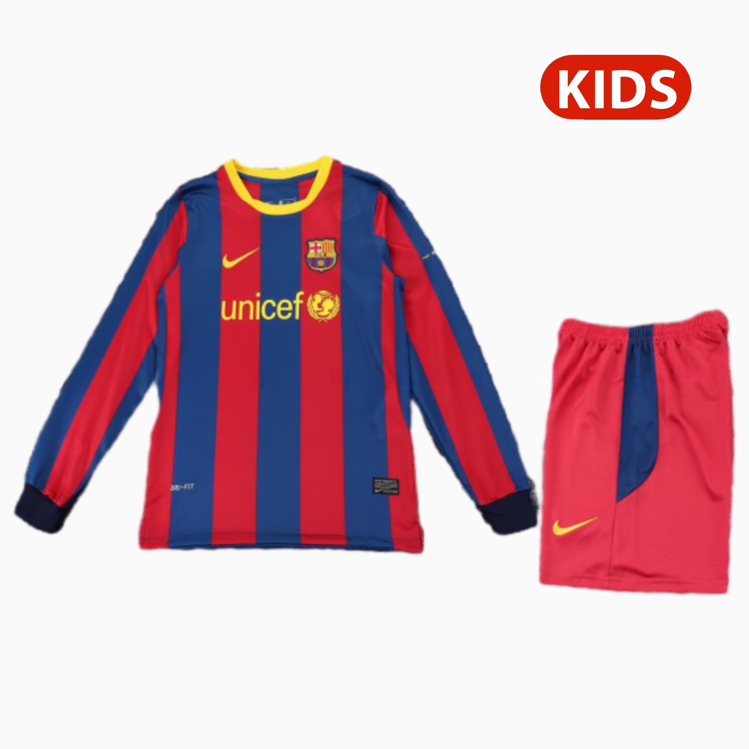 Retro Barcelona 2010-11 Home Long Sleeves Kids Kit - JerseysGala