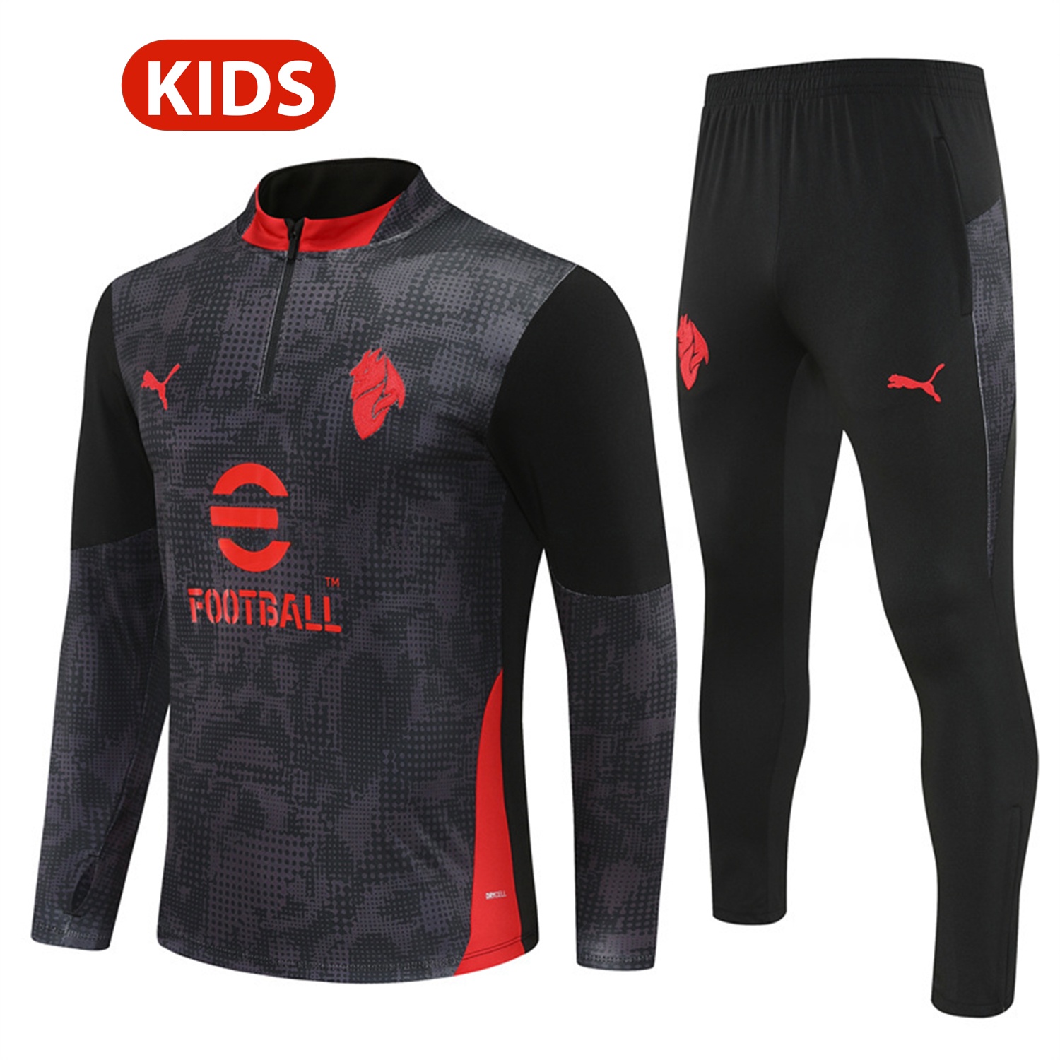 AC Milan 25-26 Kids Long Sleeve Training Set - Black Top & Black Pants - JerseysGala