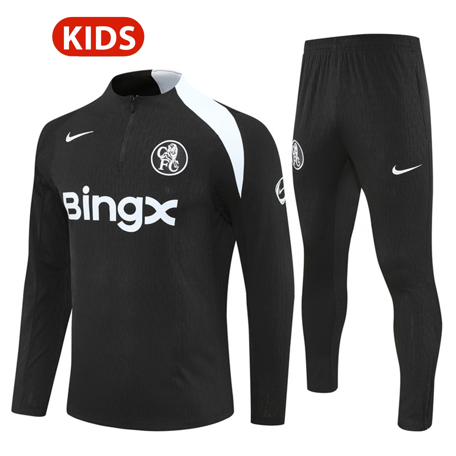 C.H.E.L.S.E.A 25-26 Kids Long Sleeve Training Set - Player Version - Black Top and Black Pants - JerseysGala