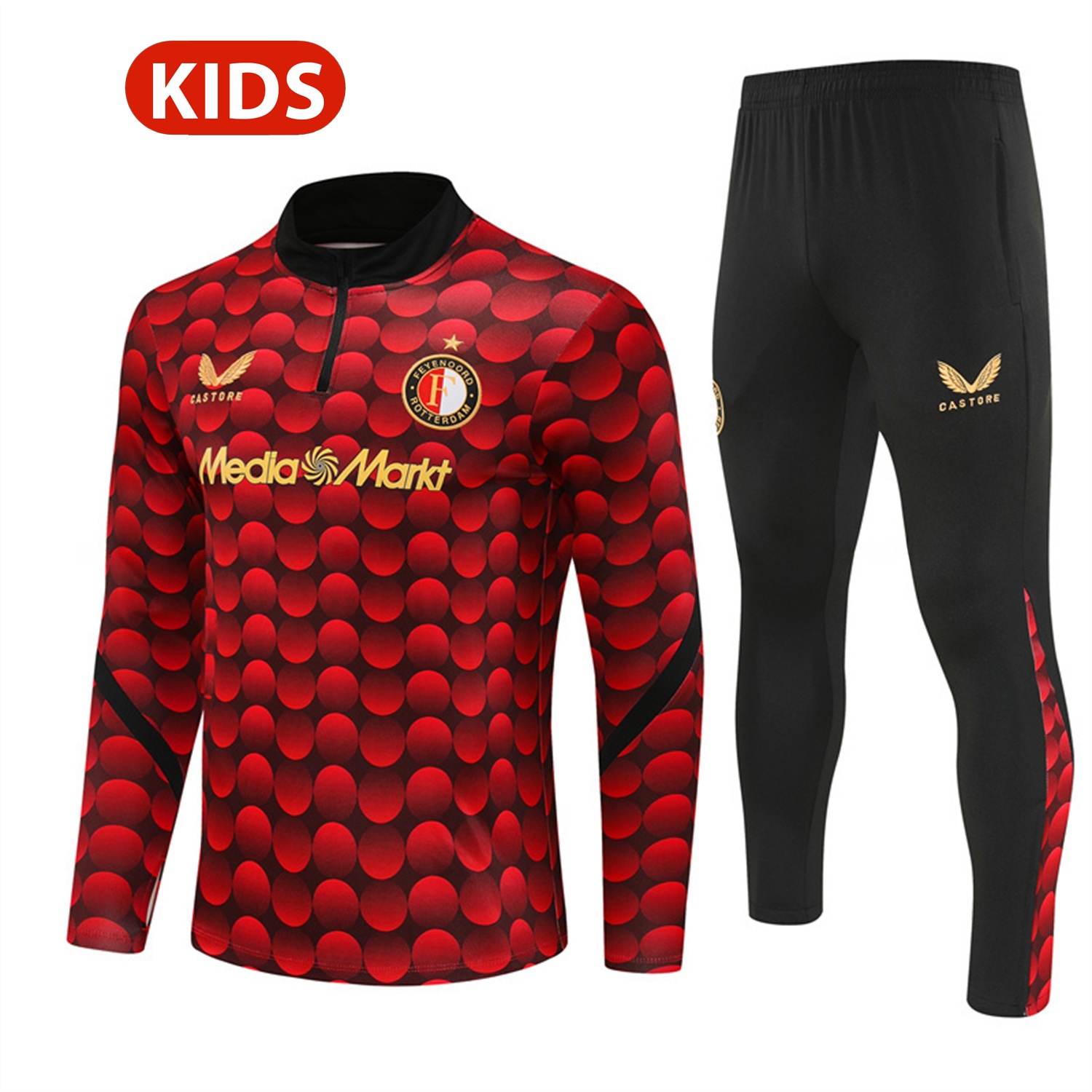 Feyenoord 25-26 Kids Long Sleeve Training Set - Red Top & Black Pants - JerseysGala
