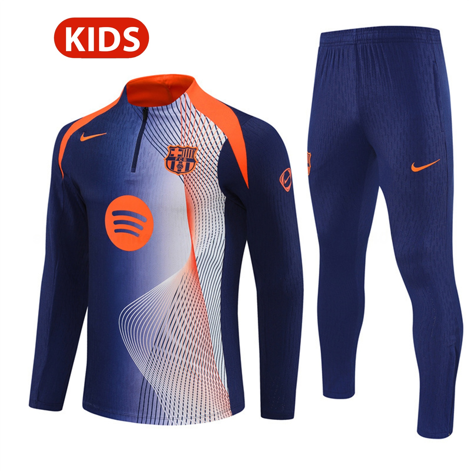 Barcelona 25-26 Kids Long Sleeve Training Set - Red Blue Line Top & Blue Pants - JerseysGala