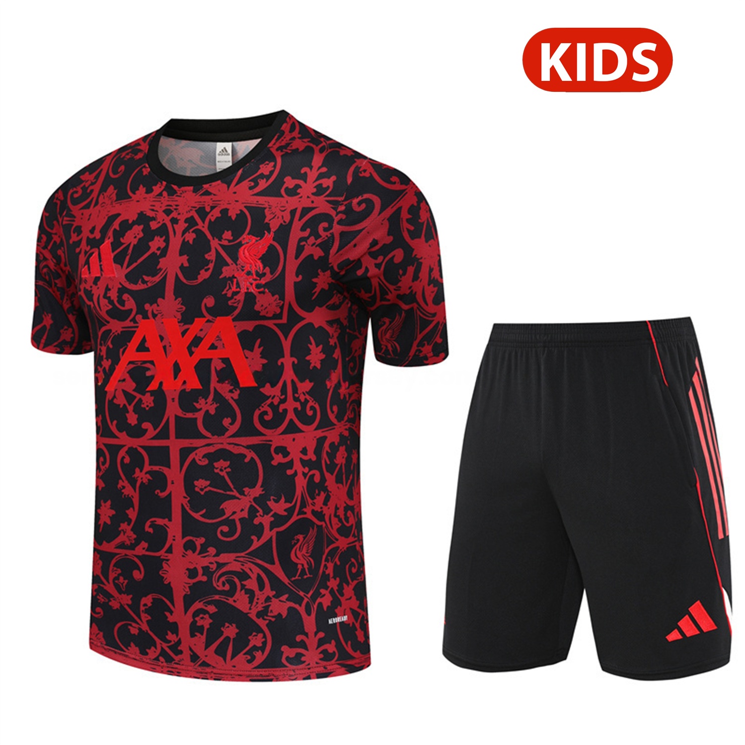 Liver.pool 25-26 Kids Short-Sleeve Training Set - Red Camouflage Top & Black Shorts - JerseysGala